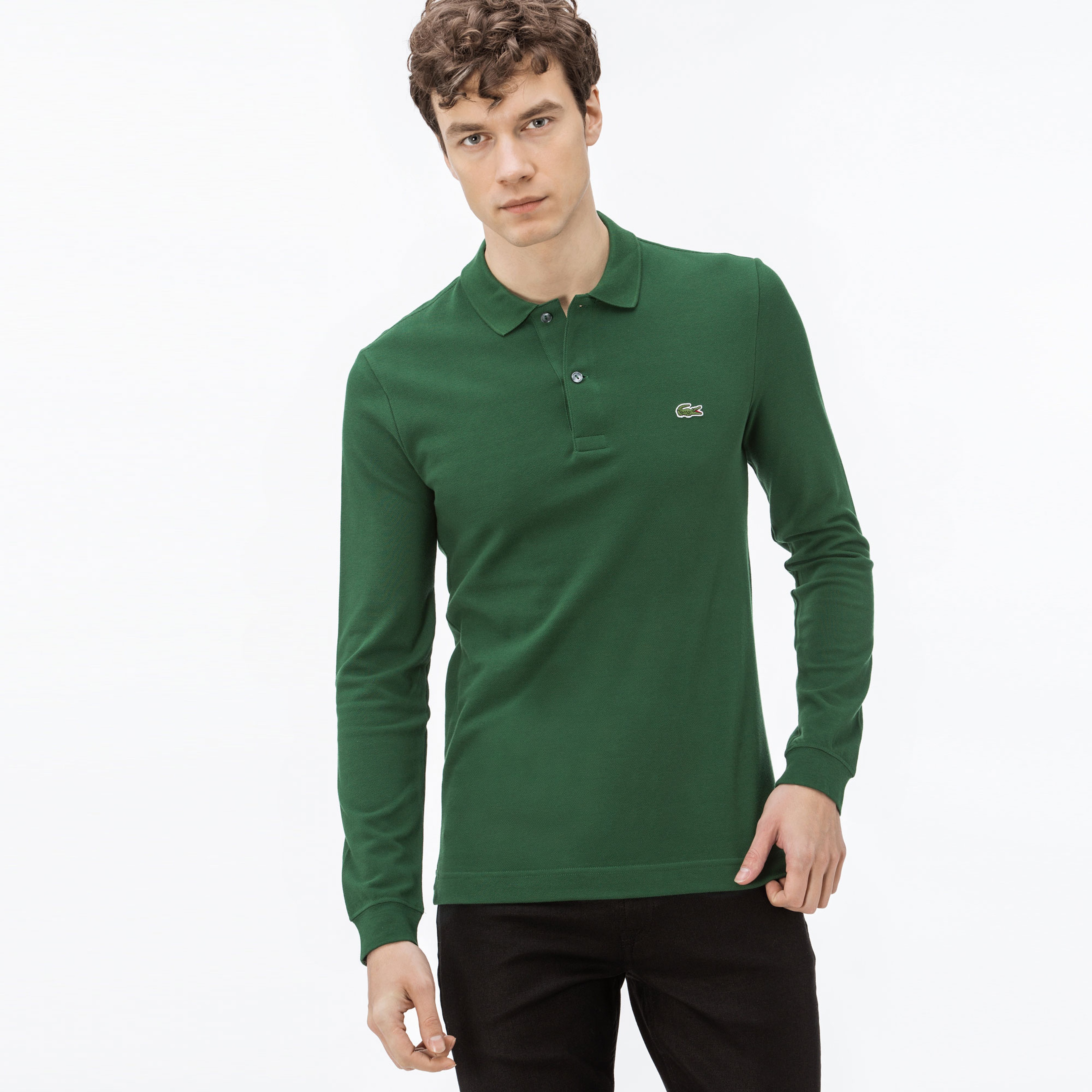 L.12.12 Erkek Slim Fit Uzun Kollu Yeşil Polo