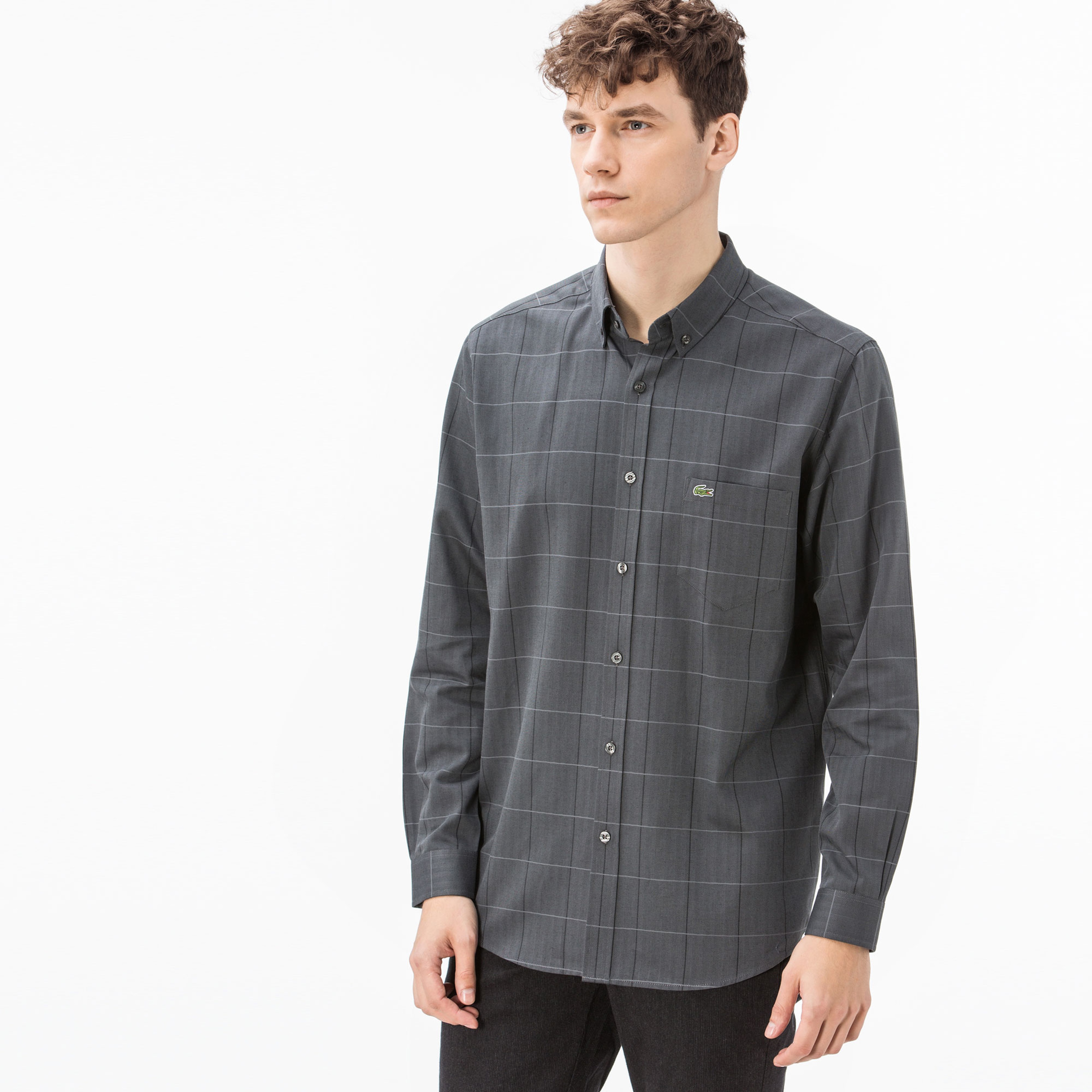 Lacoste Erkek Slim Fit Gri Ekose Gömlek
