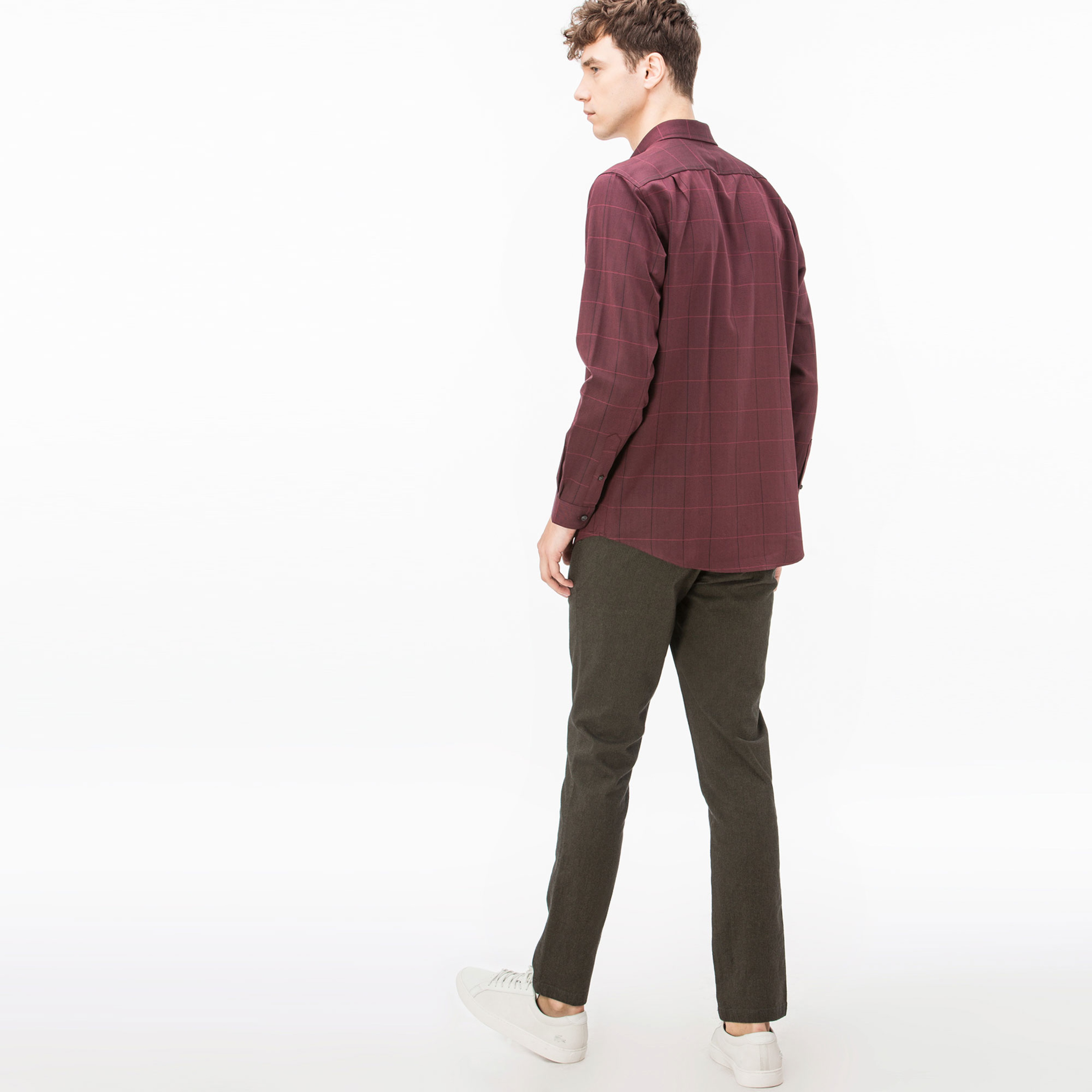 Lacoste Erkek Slim Fit Bordo Ekose Gömlek