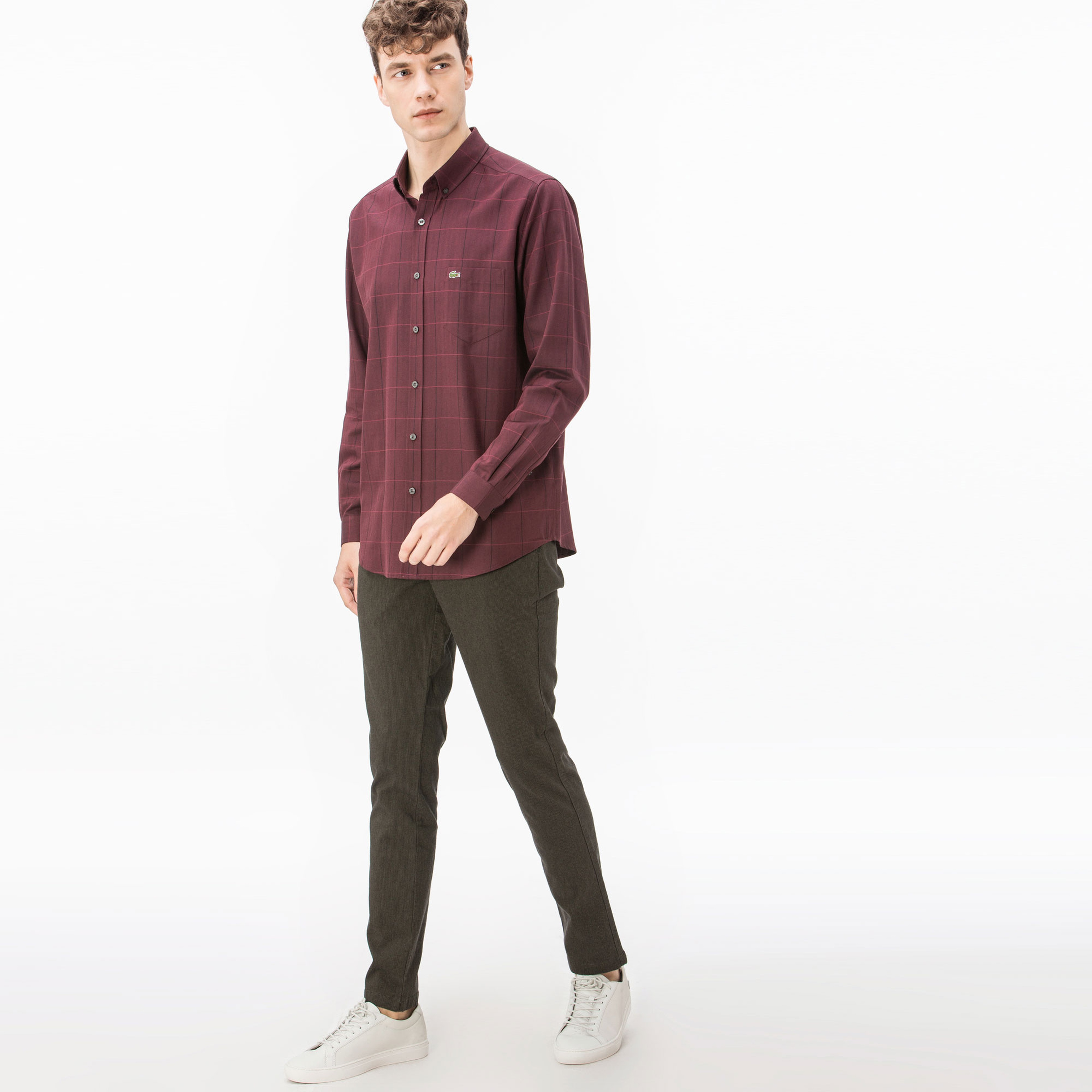 Lacoste Erkek Slim Fit Bordo Ekose Gömlek