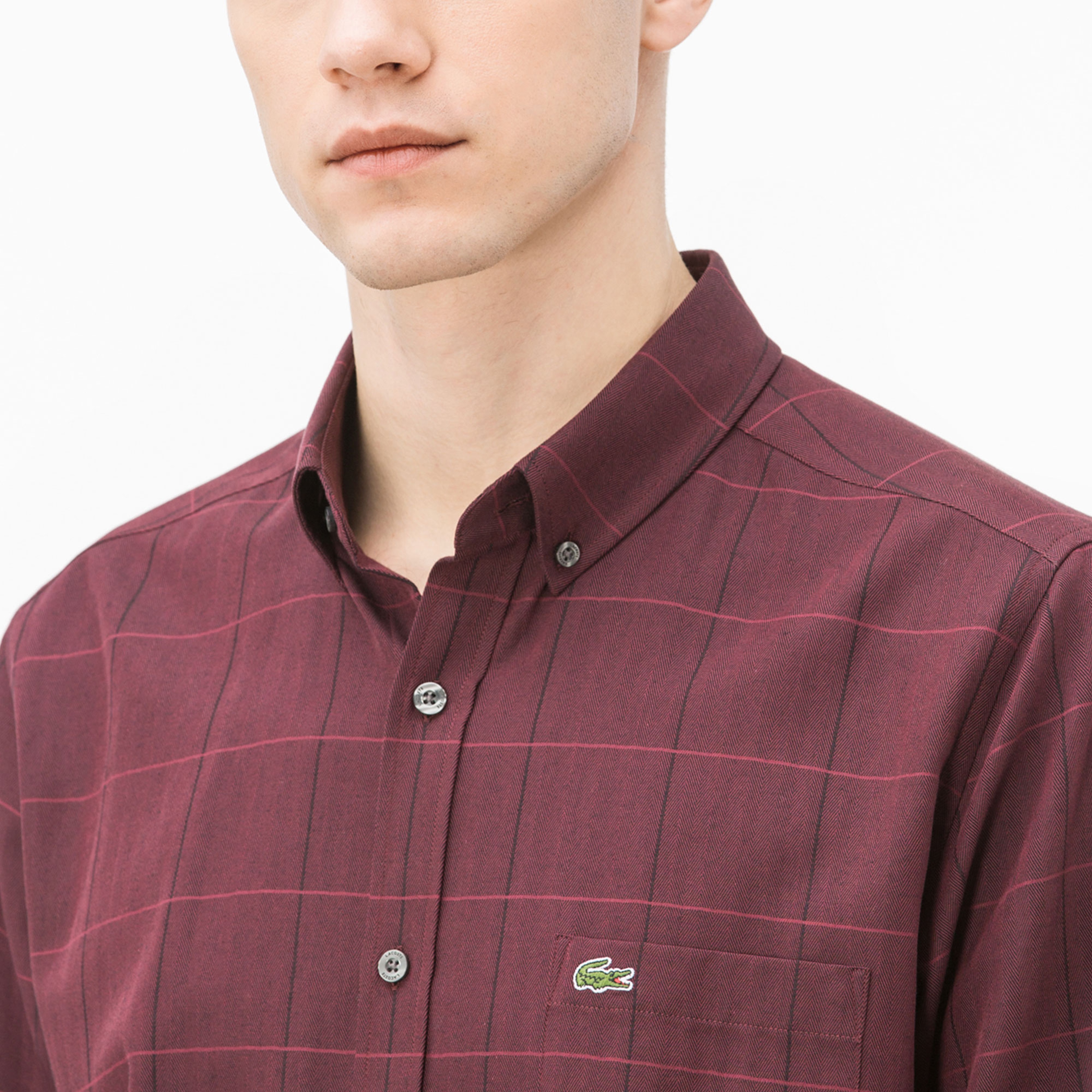 Lacoste Erkek Slim Fit Bordo Ekose Gömlek