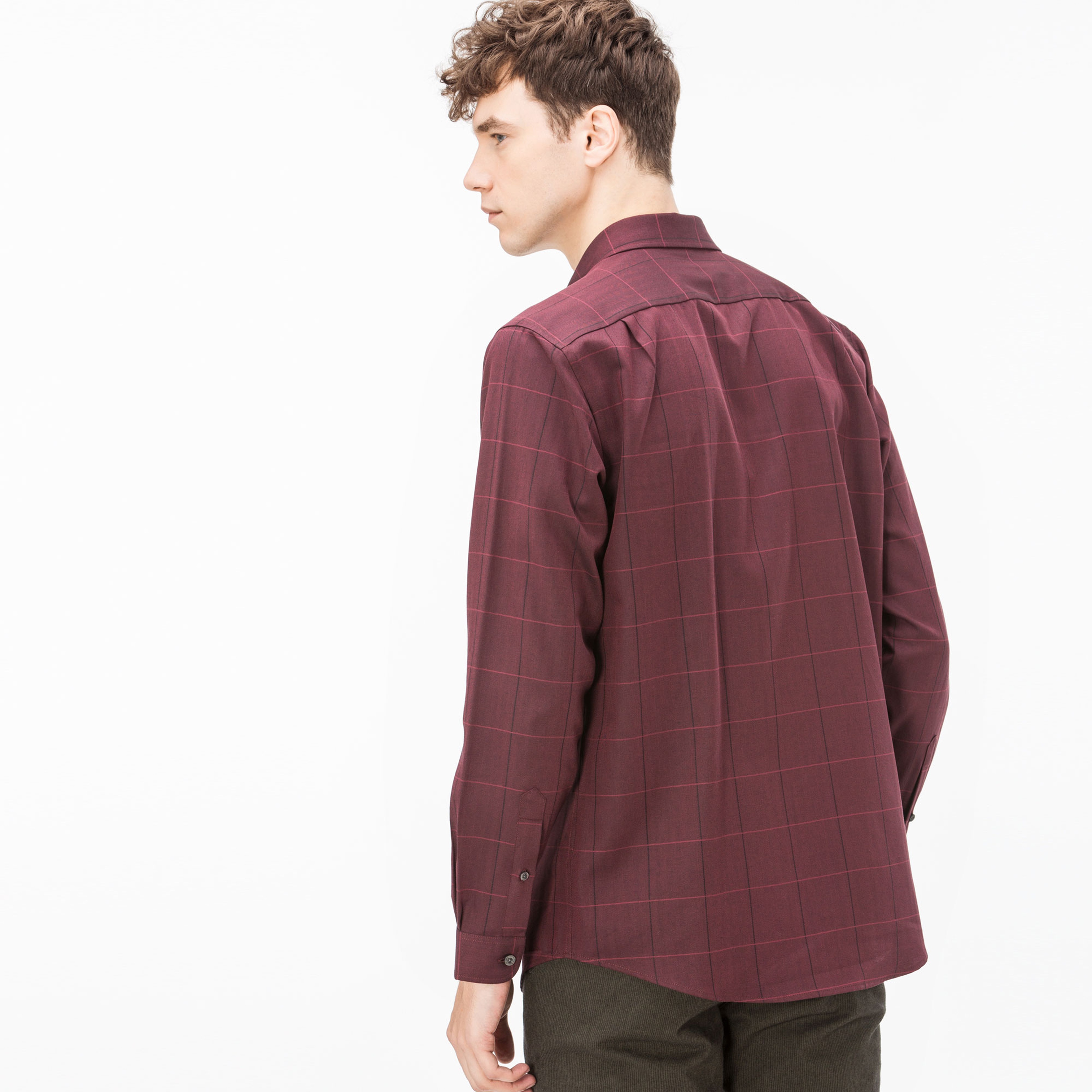 Lacoste Erkek Slim Fit Bordo Ekose Gömlek