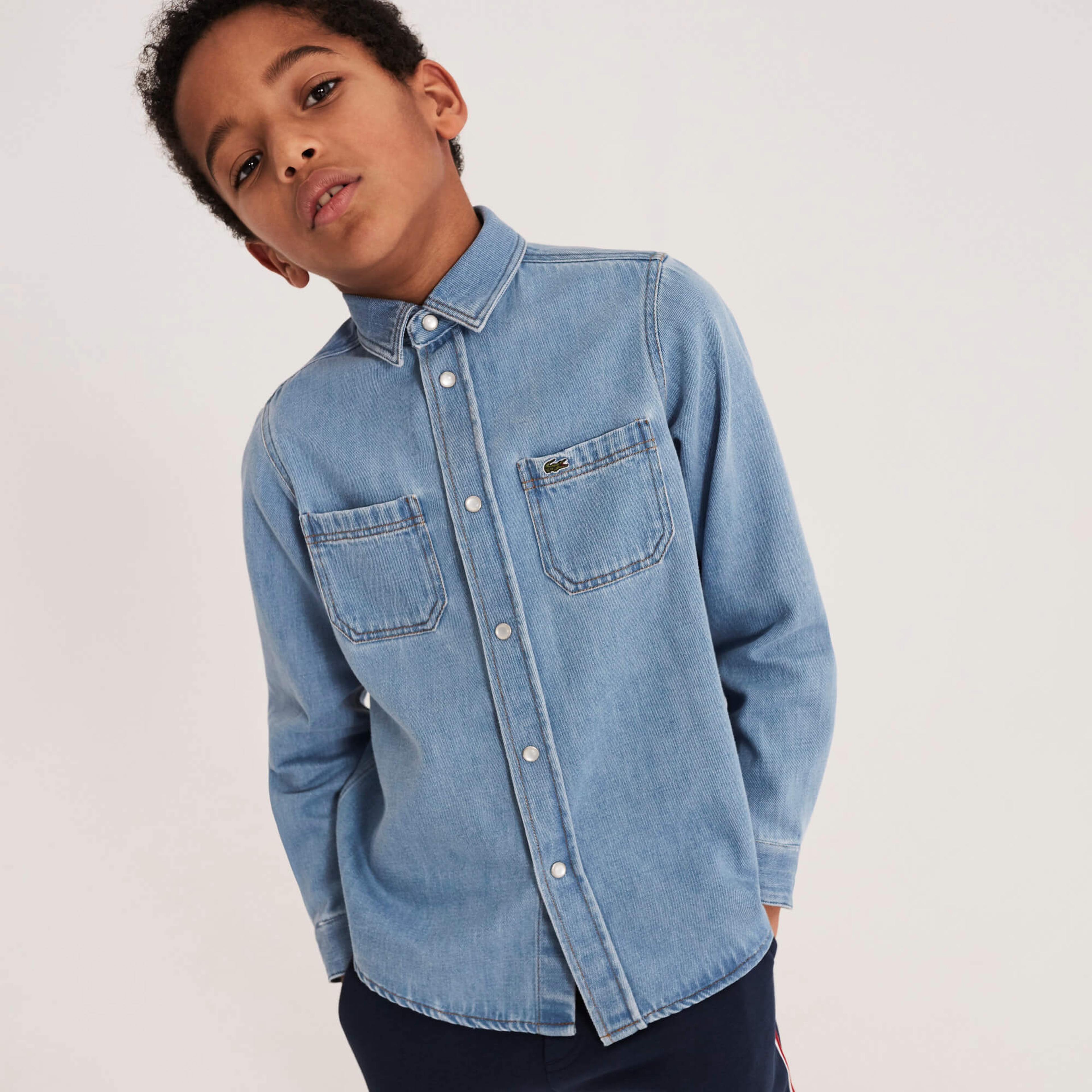 Lacoste Çocuk Denim Mavi Uzun Kollu Gömlek