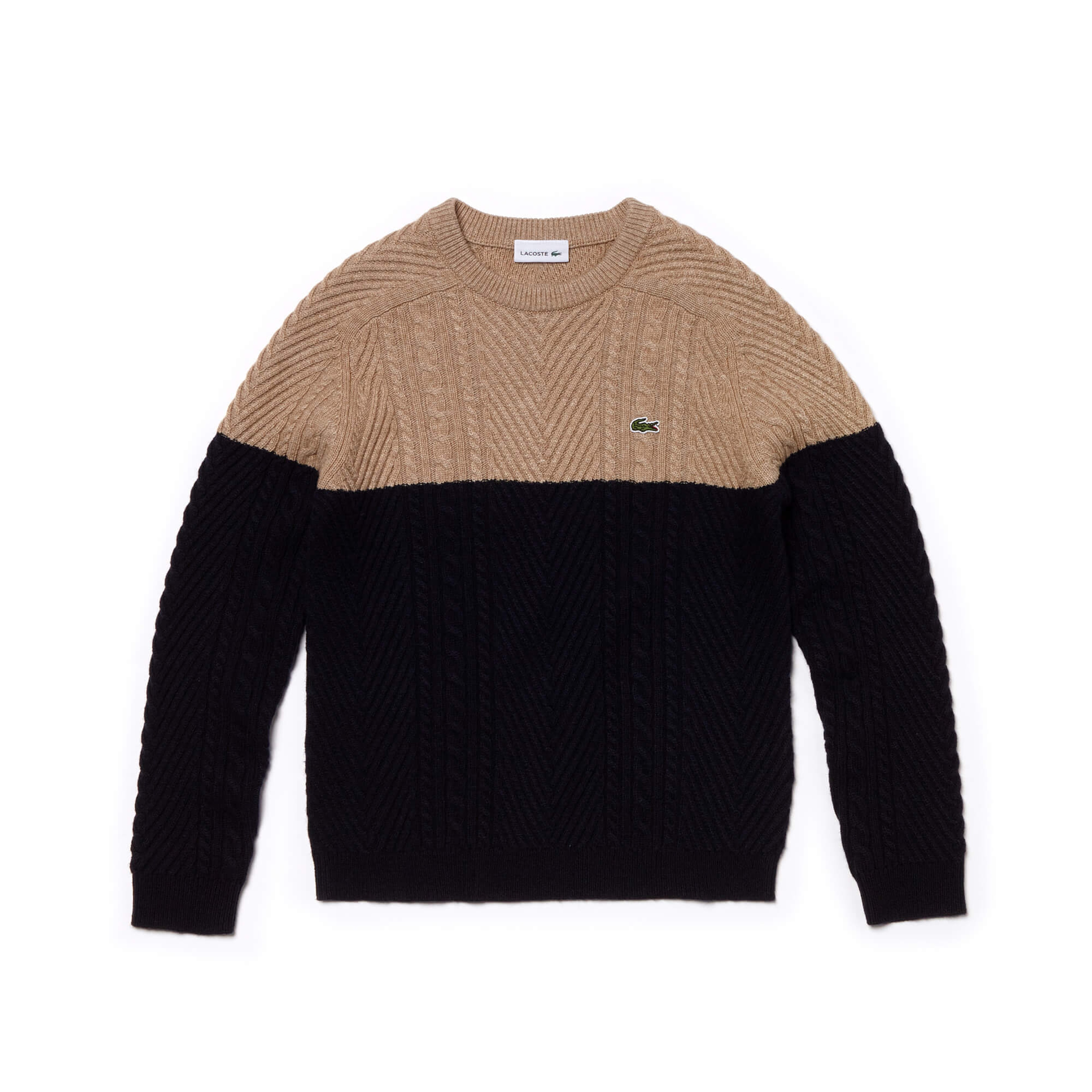 Lacoste Çocuk Lacivert-Bej Saç Örgü Bisiklet Yaka Triko