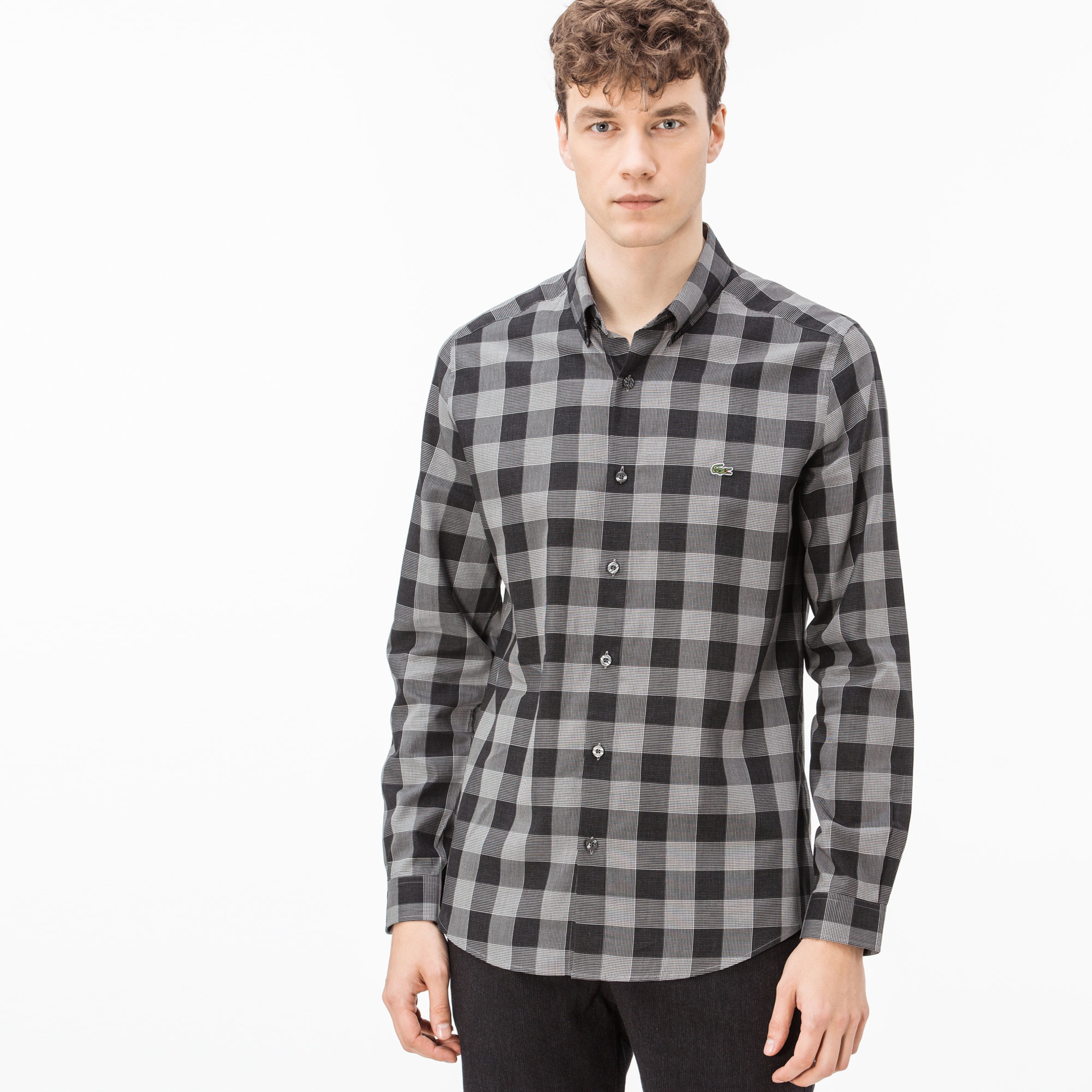 Lacoste Erkek Gri Ekose Desenli Slim Fit Gömlek