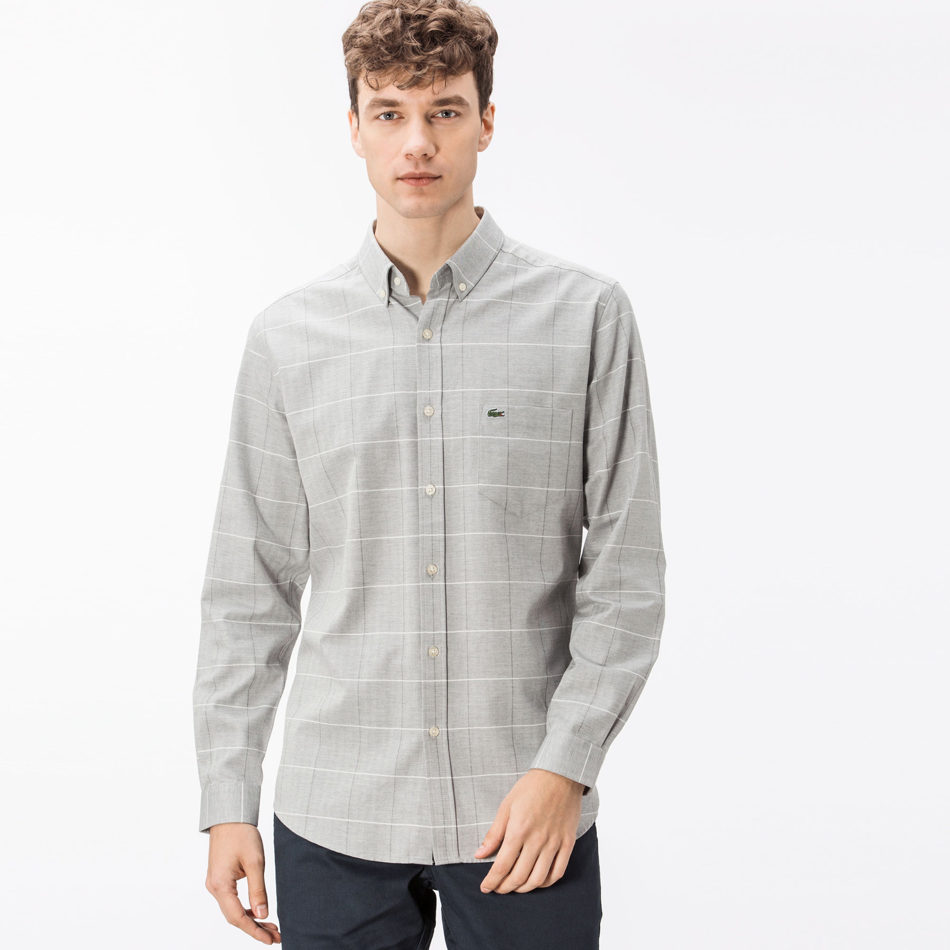 Lacoste Erkek Regular Fit Gri Ekose Gömlek