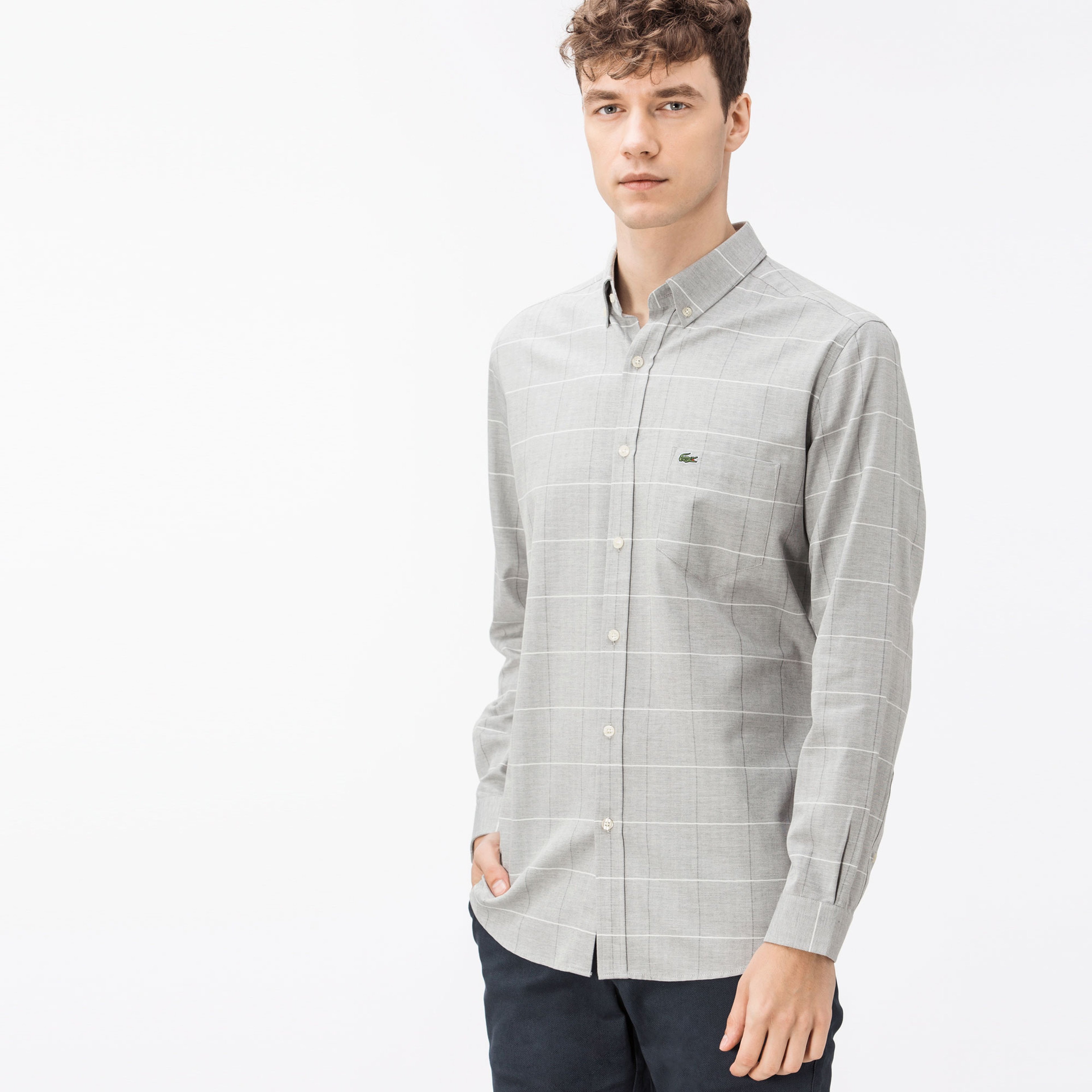 Lacoste Erkek Regular Fit Gri Ekose Gömlek