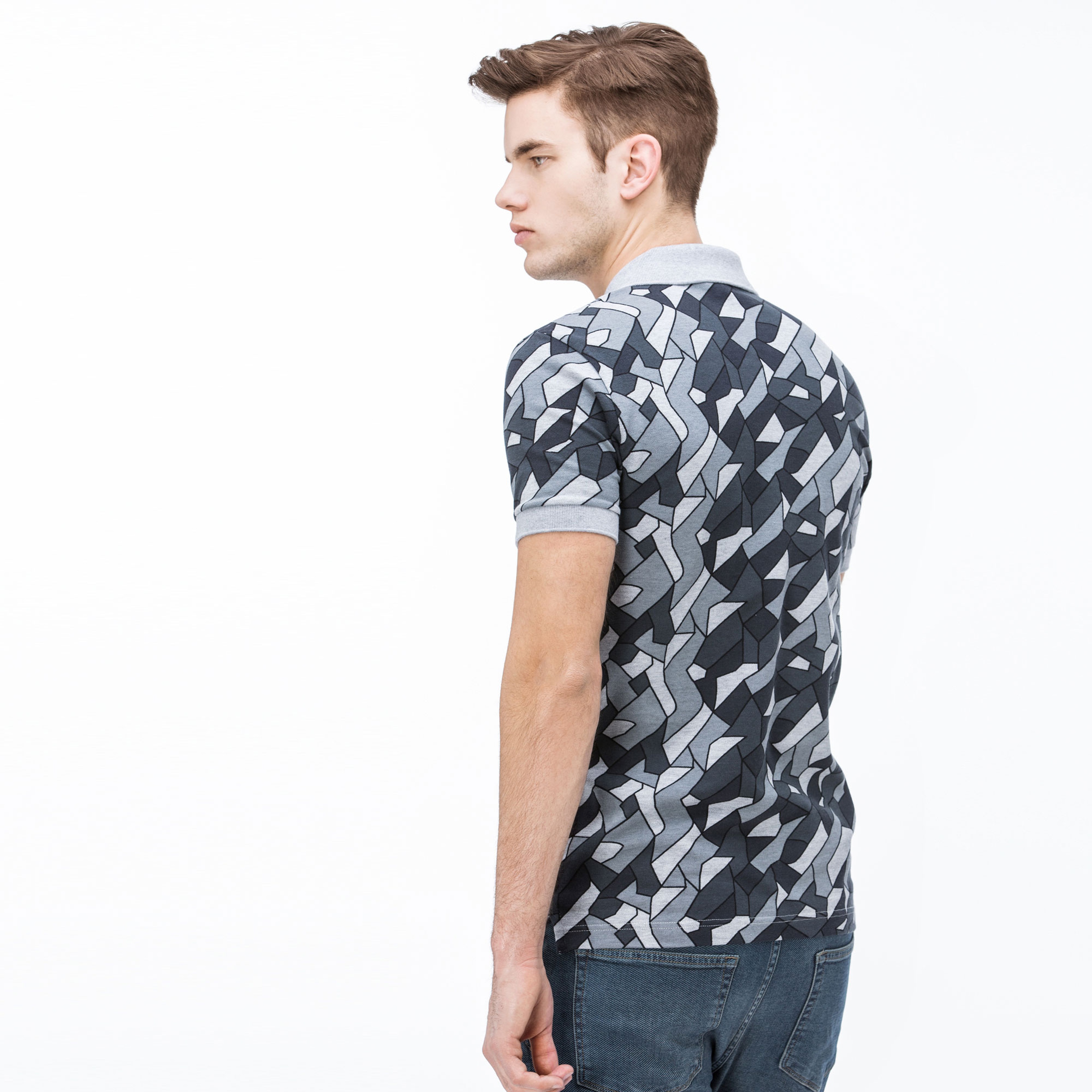 Lacoste Erkek Slim Fit Gri Desenli Polo