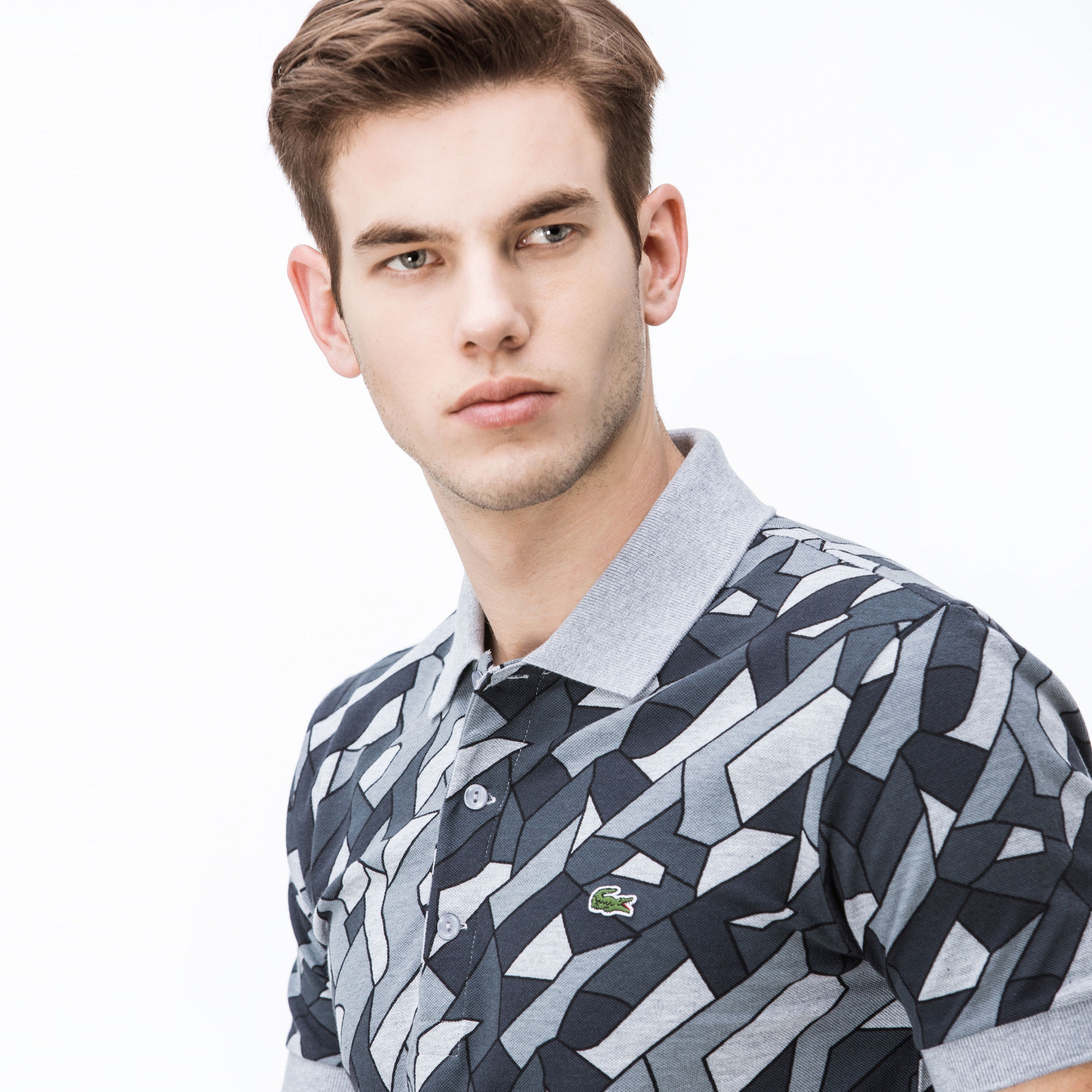 Lacoste Erkek Slim Fit Gri Desenli Polo