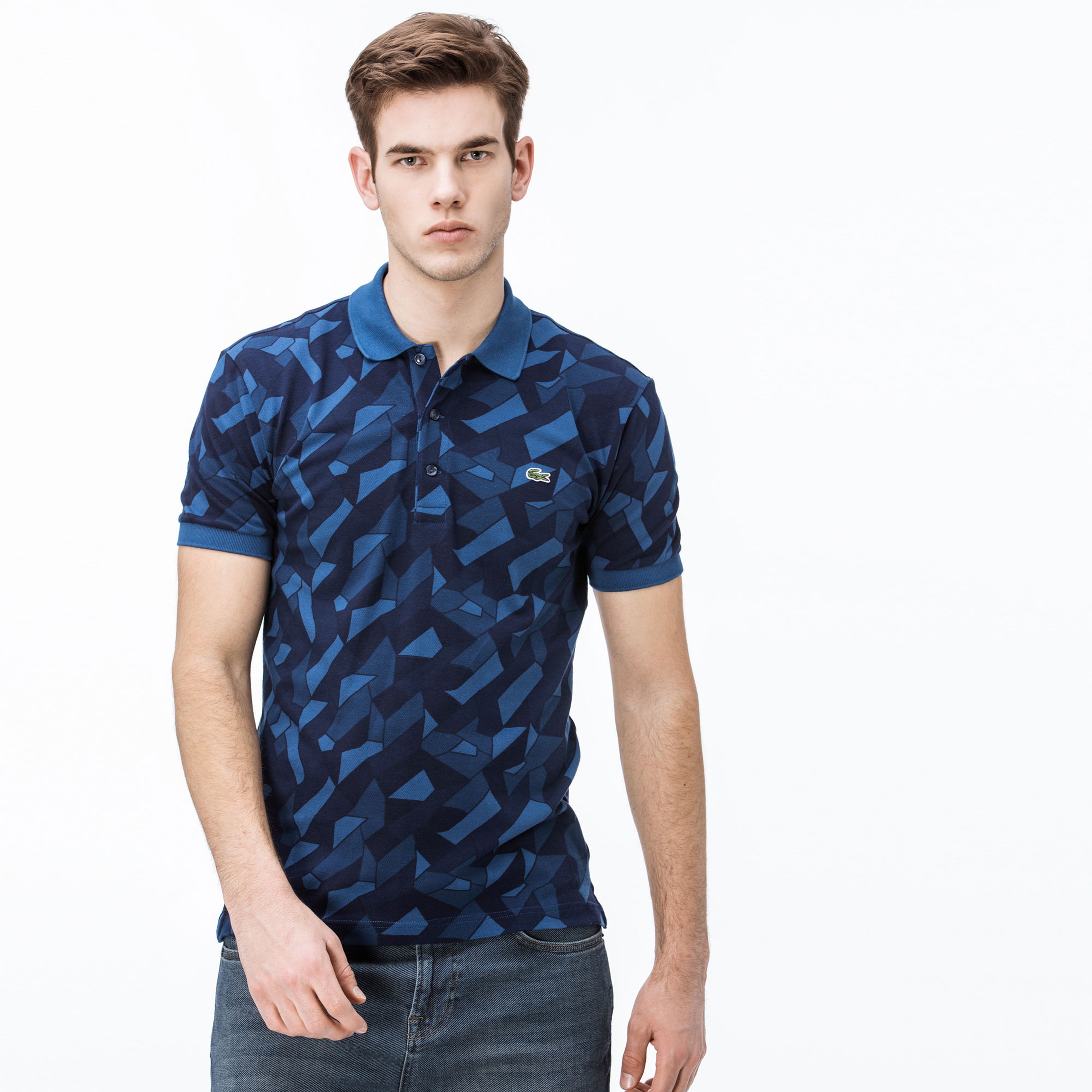 Lacoste Erkek Slim Fit Desenli Lacivert Polo