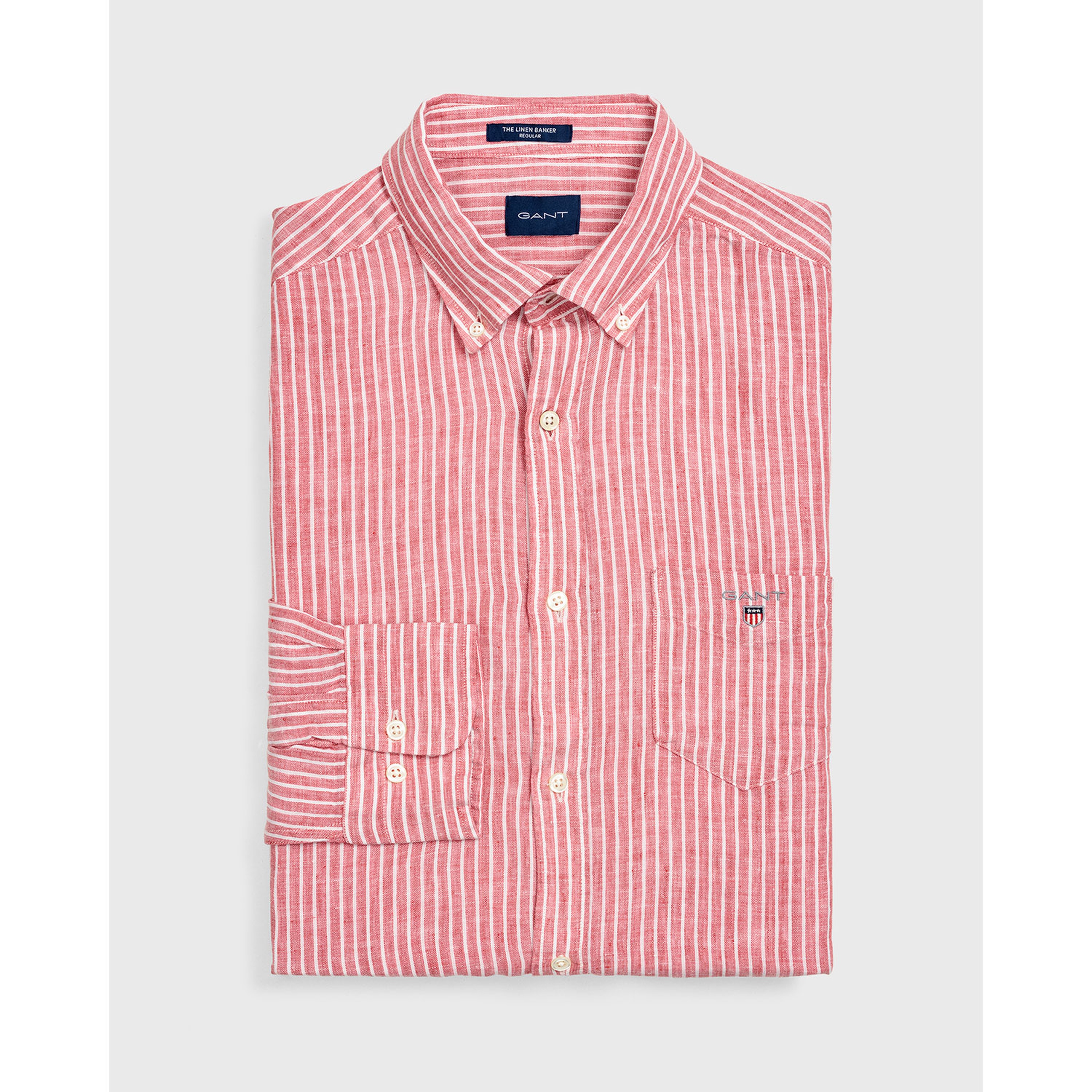 Gant Erkek Kırmızı Regular Fit Keten Banker Gömlek