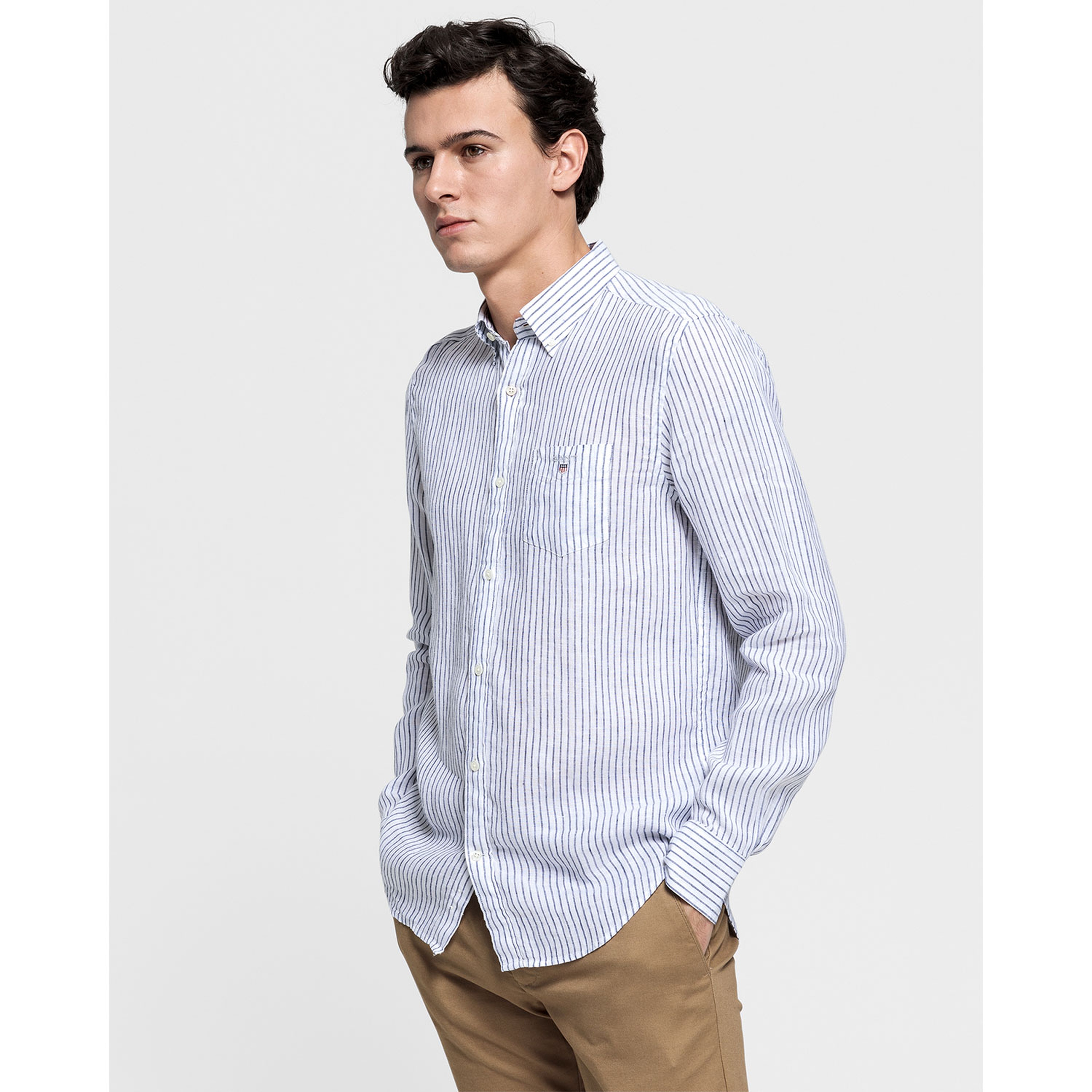 Gant Erkek Mavi Regular Fit Keten Banker Gömlek