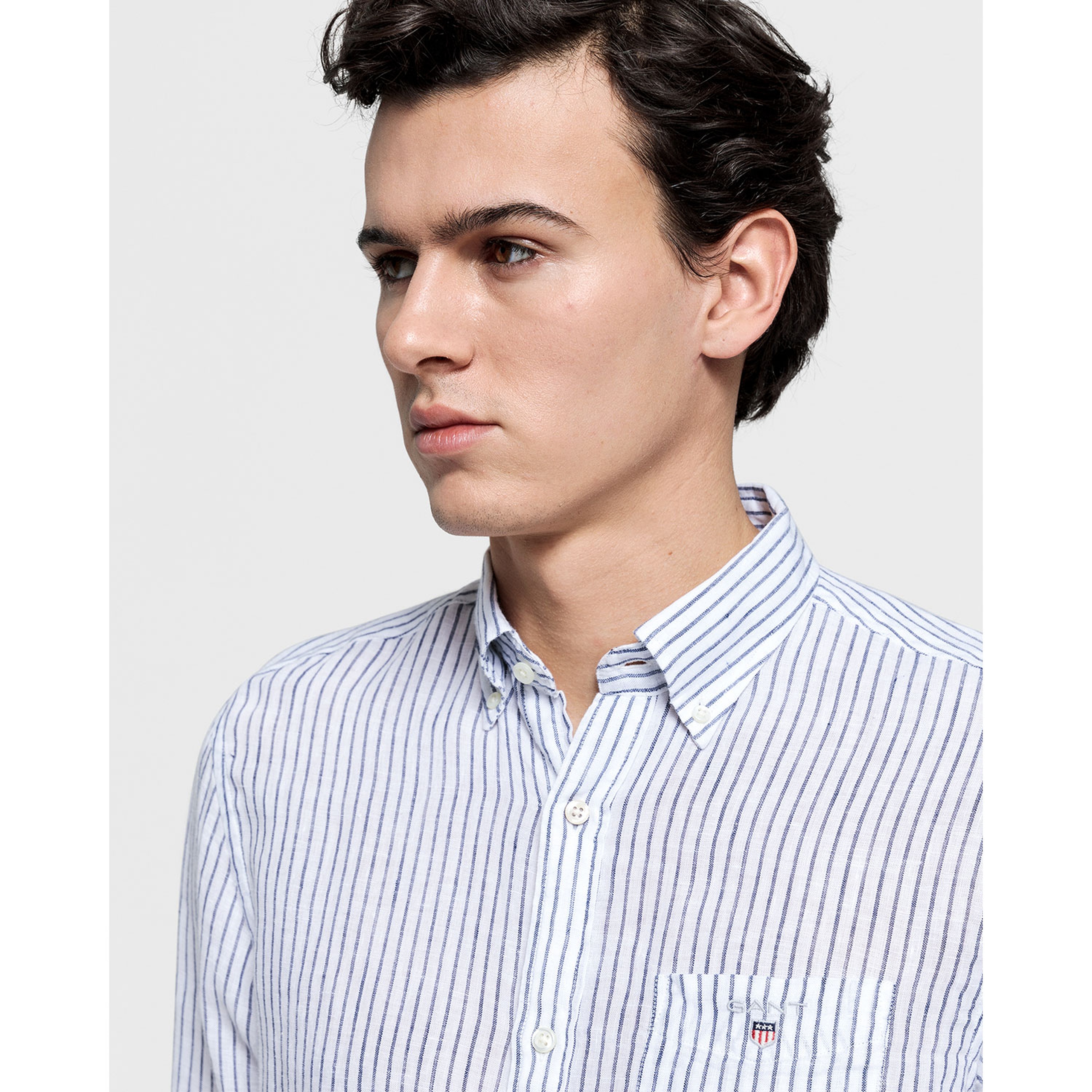 Gant Erkek Mavi Regular Fit Keten Banker Gömlek