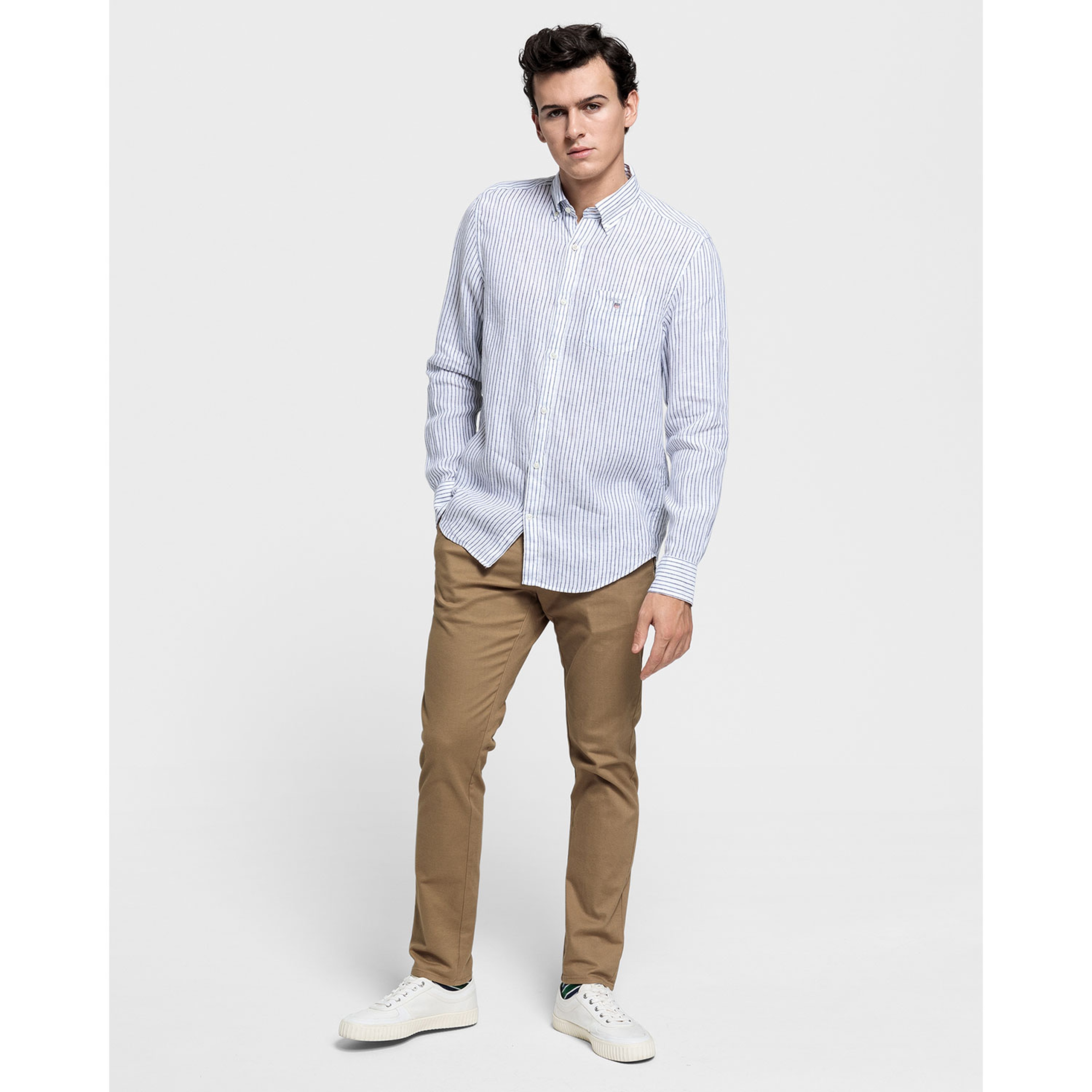 Gant Erkek Mavi Regular Fit Keten Banker Gömlek