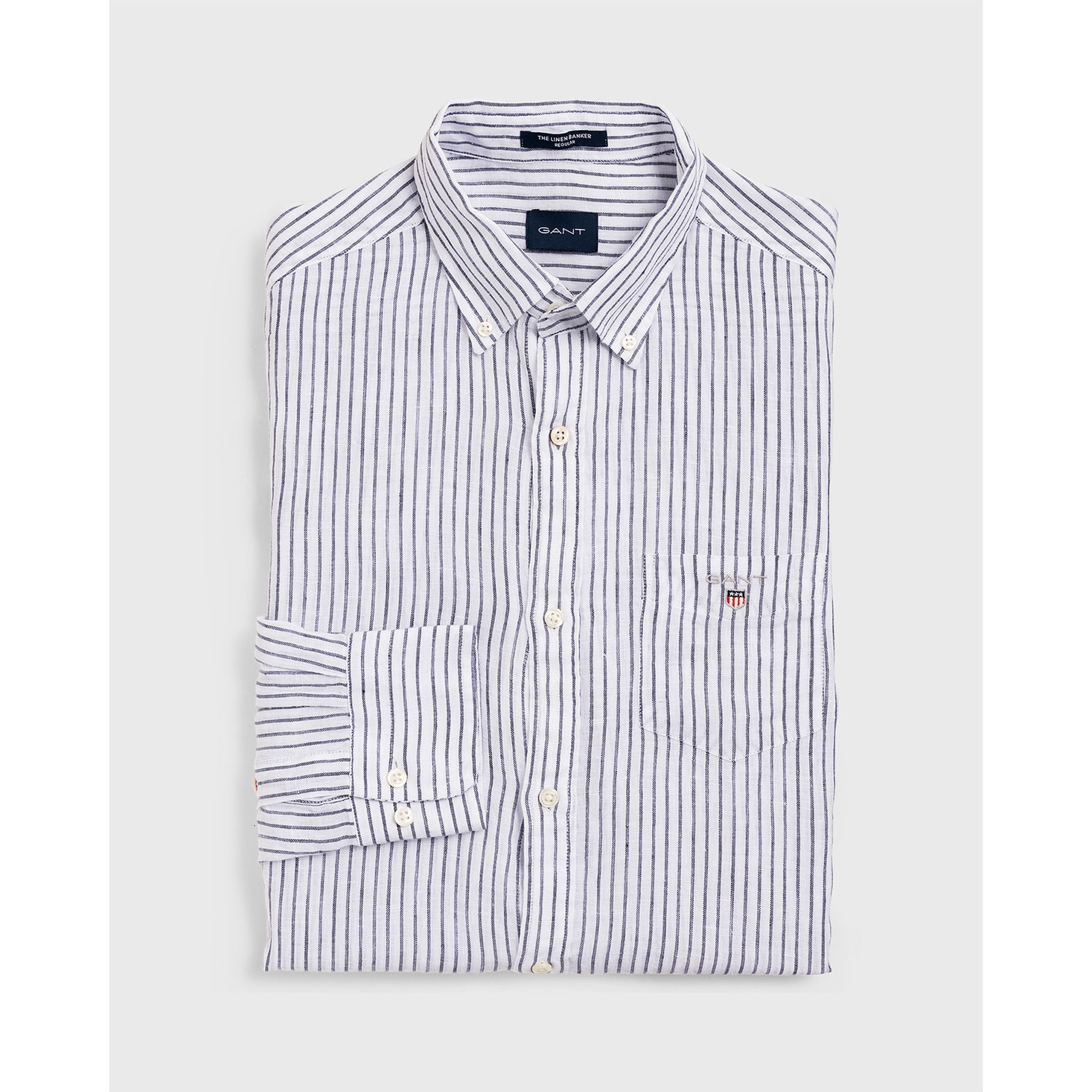 Gant Erkek Mavi Regular Fit Keten Banker Gömlek