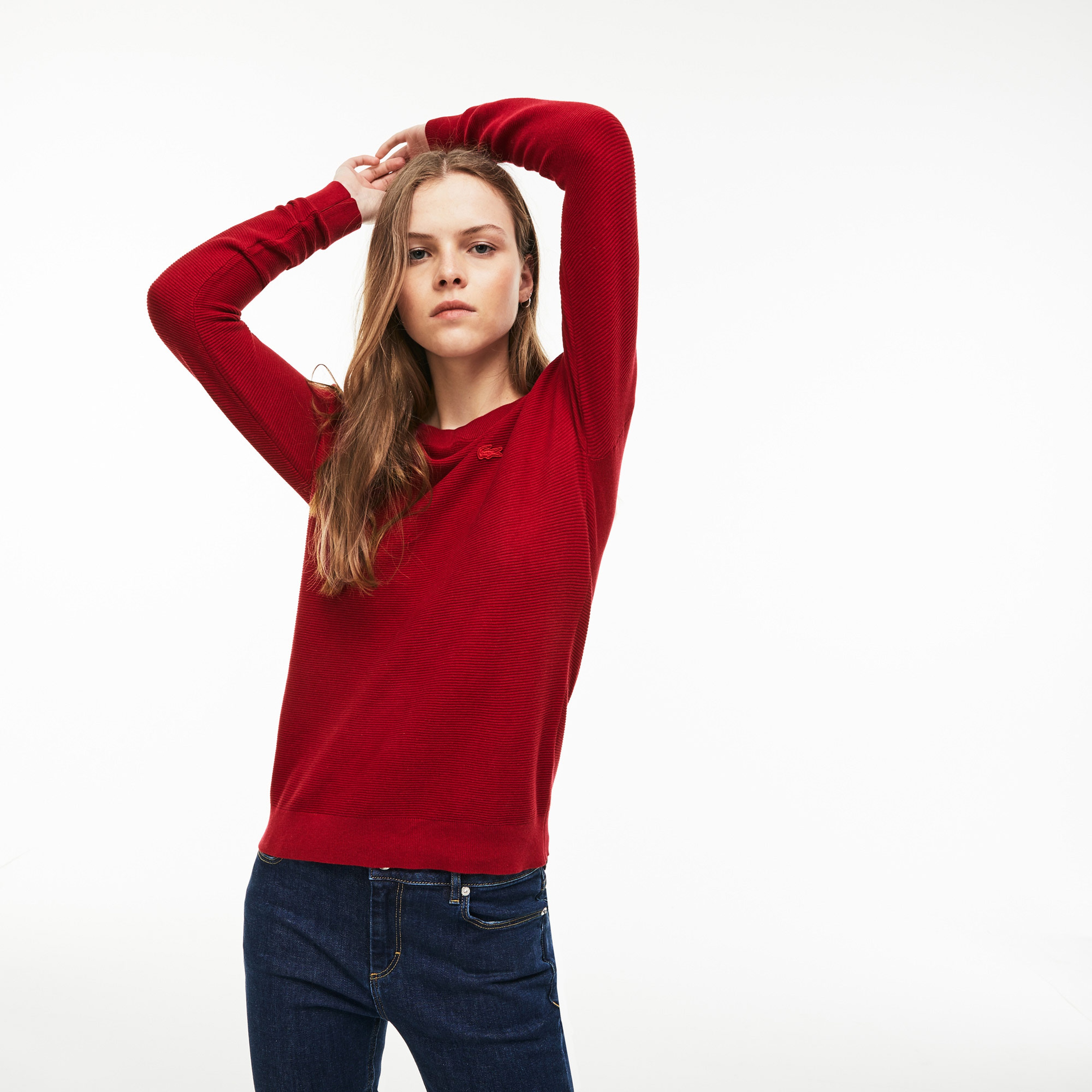 Lacoste Kadın Koyu Kırmızı Triko Kazak