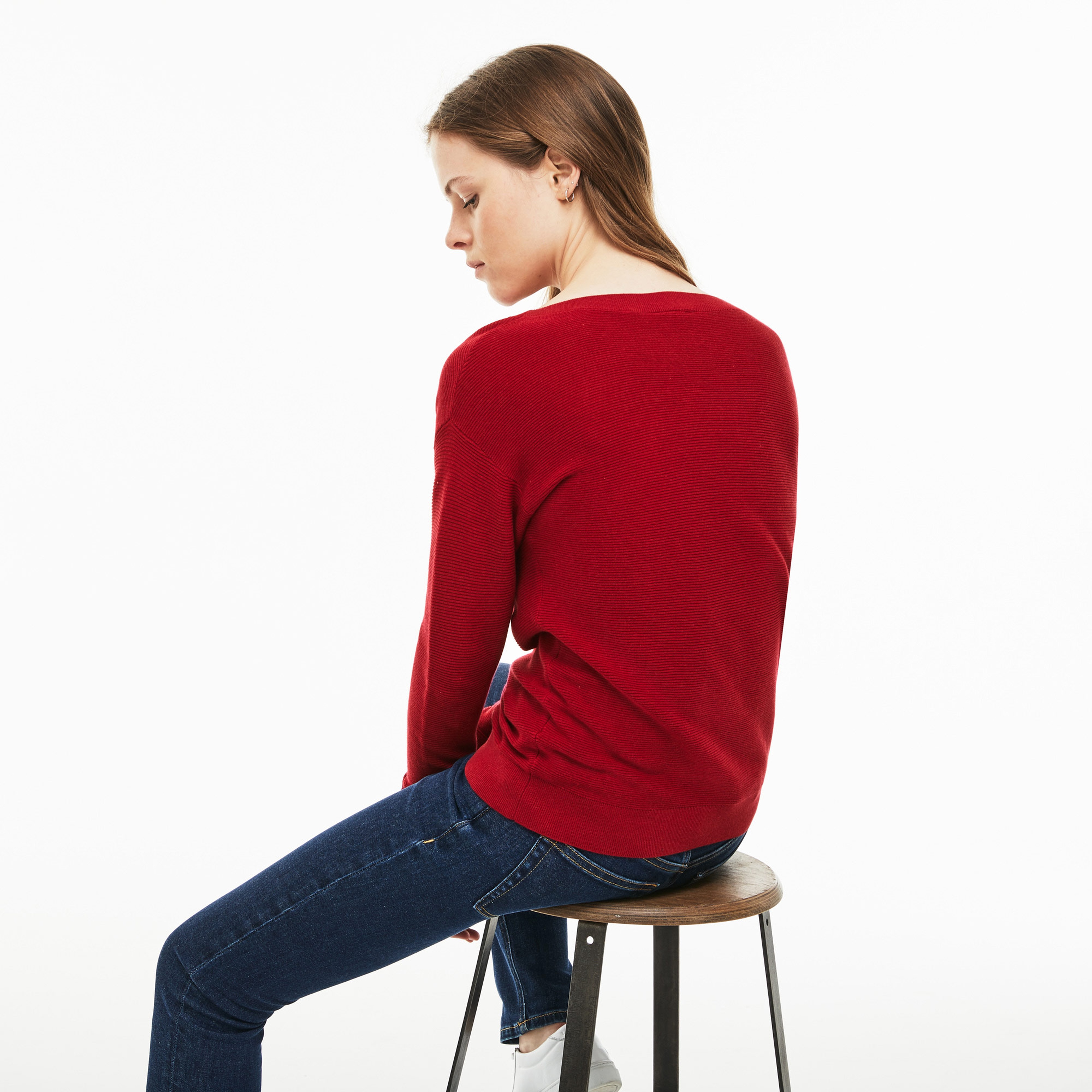 Lacoste Kadın Koyu Kırmızı Triko Kazak