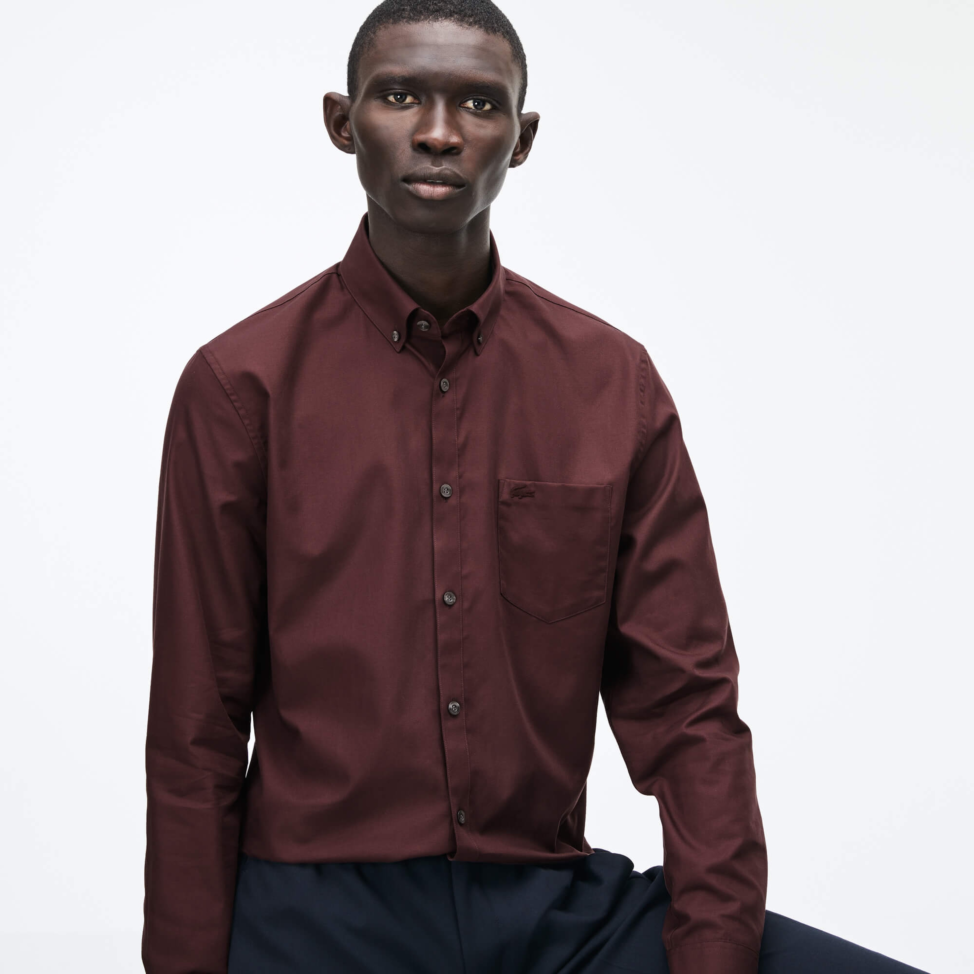 Lacoste Erkek Regular Fit Düğmeli Yaka Bordo Gömlek