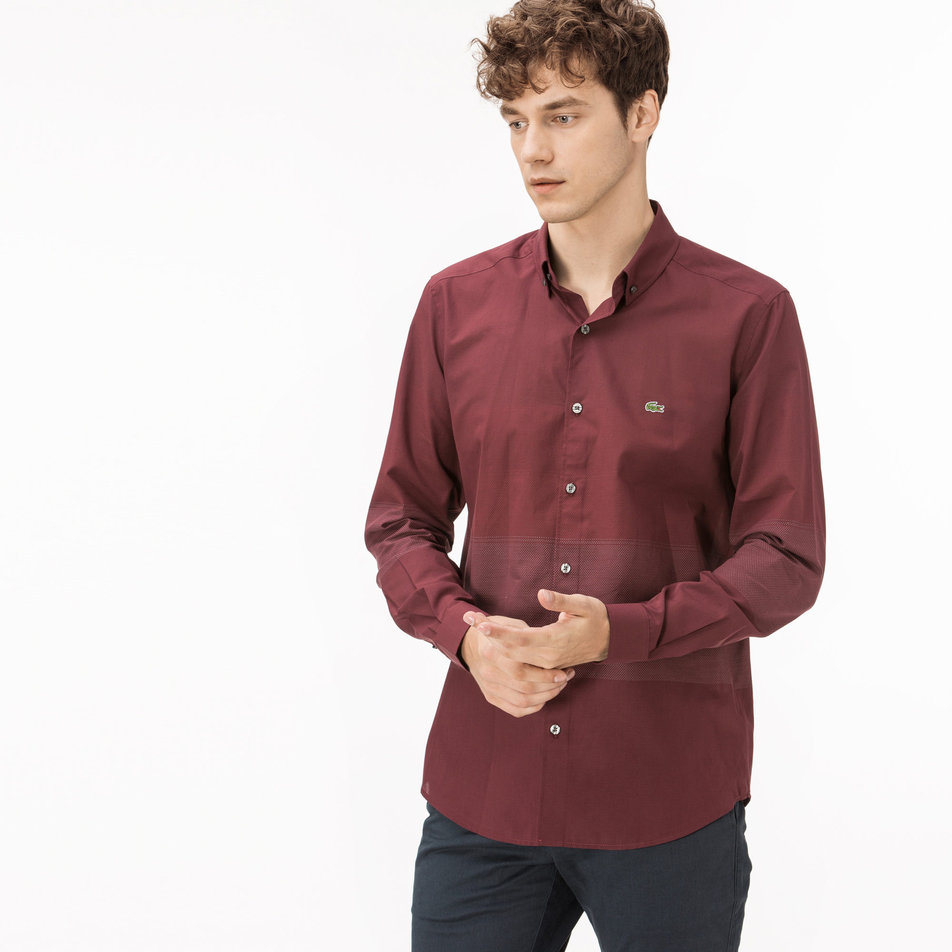 Lacoste Erkek Slim Fit Bordo Gömlek