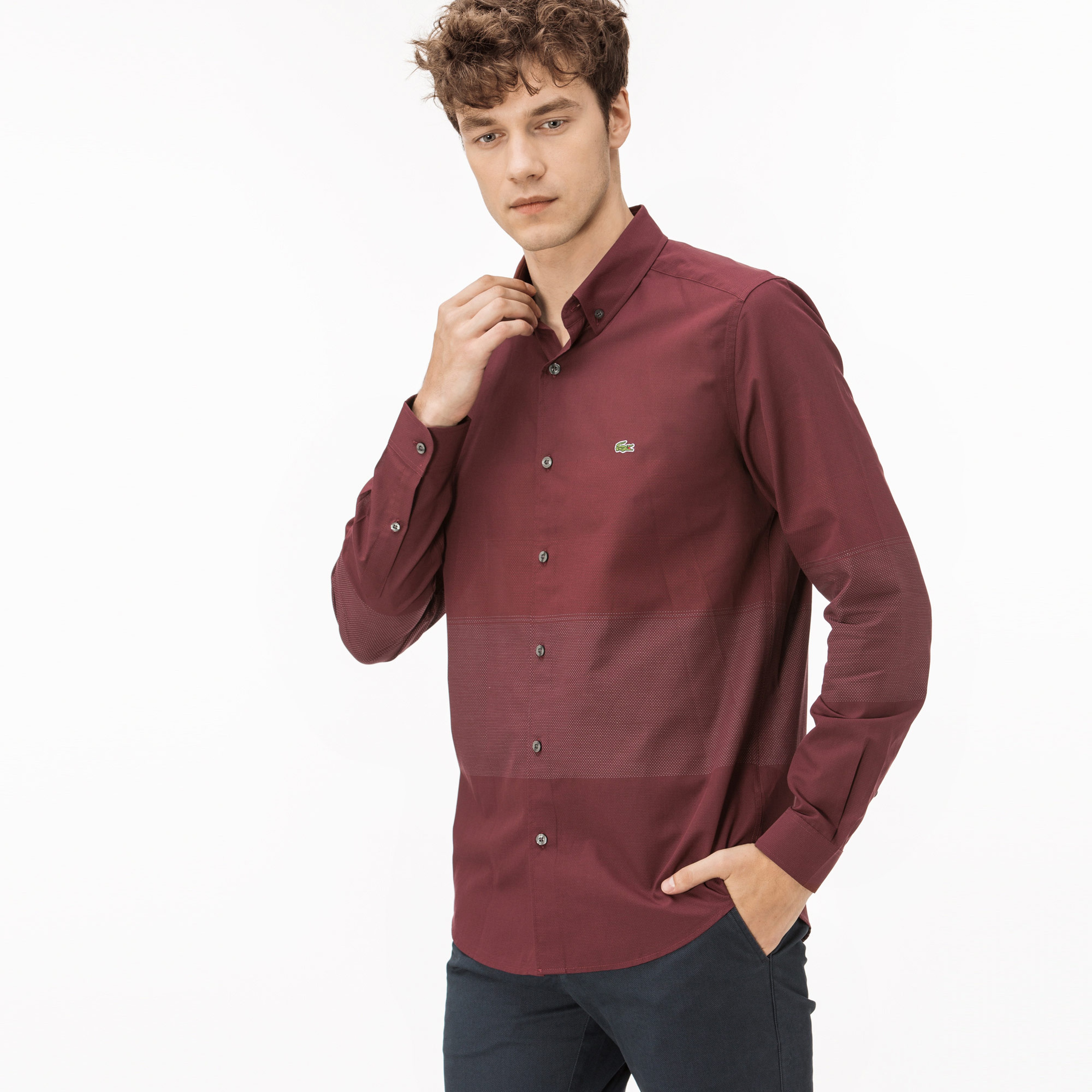Lacoste Erkek Slim Fit Bordo Gömlek
