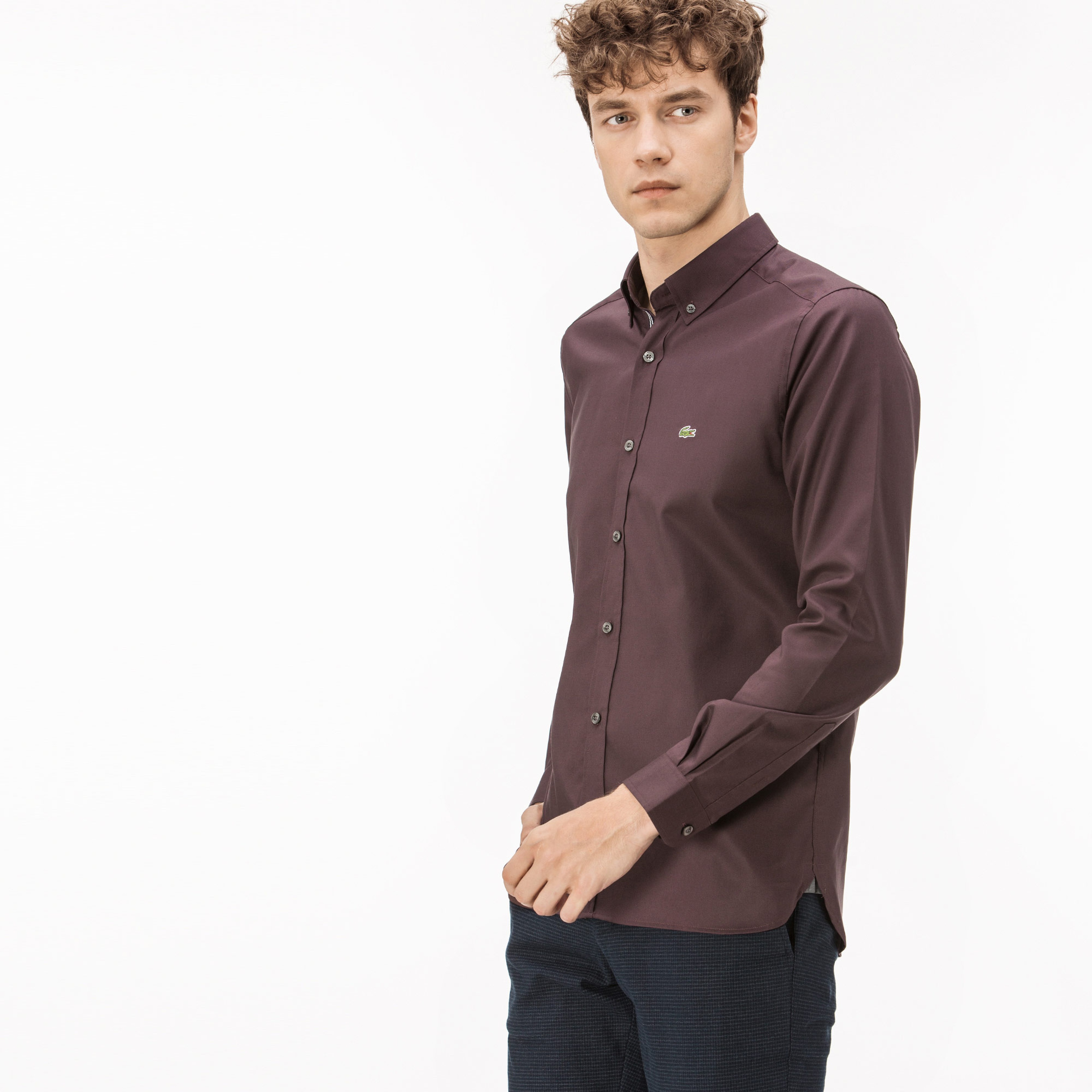 Lacoste Erkek Slim Fit Bordo Oxford Gömlek