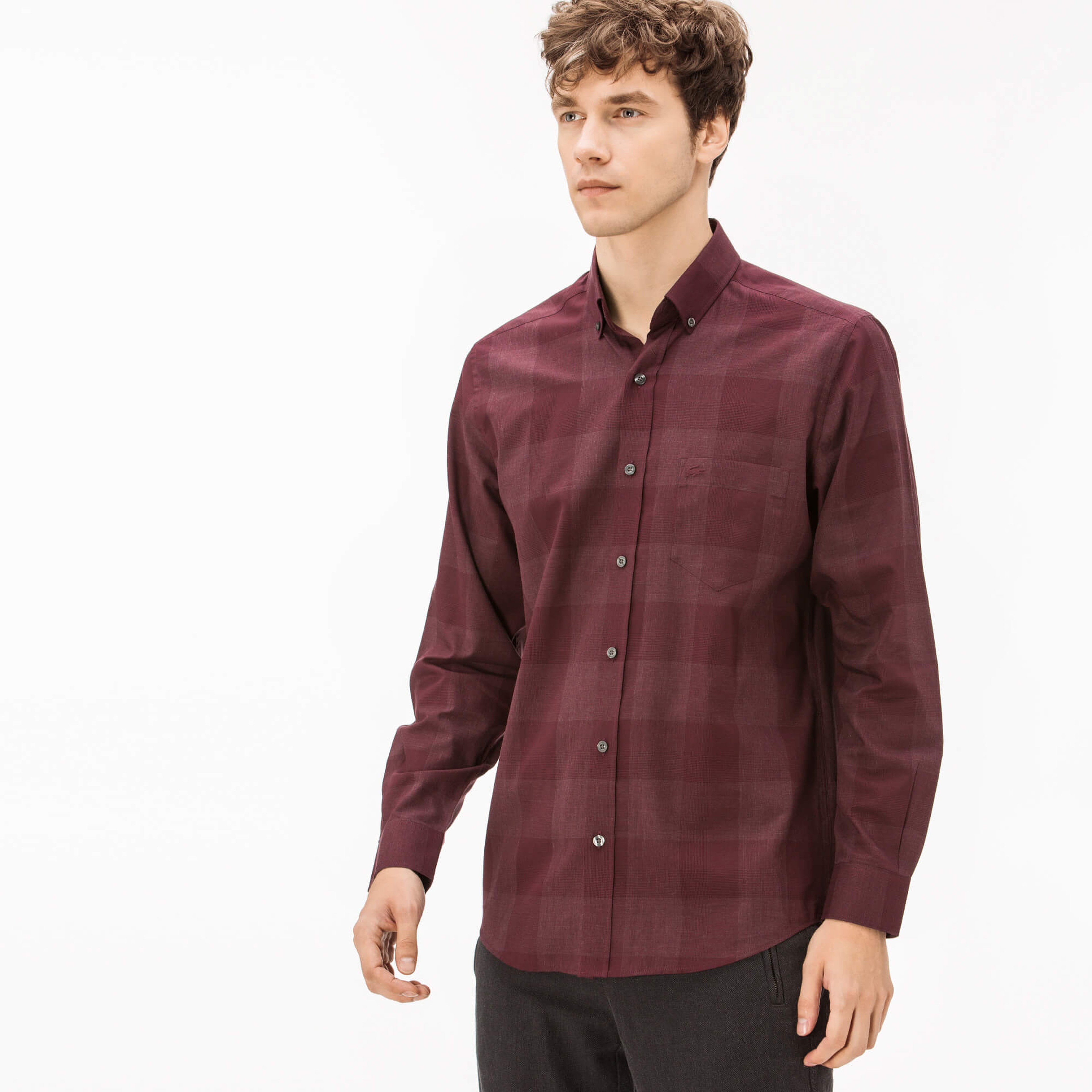 Lacoste Erkek Regular Fit Bordo Ekose Gömlek