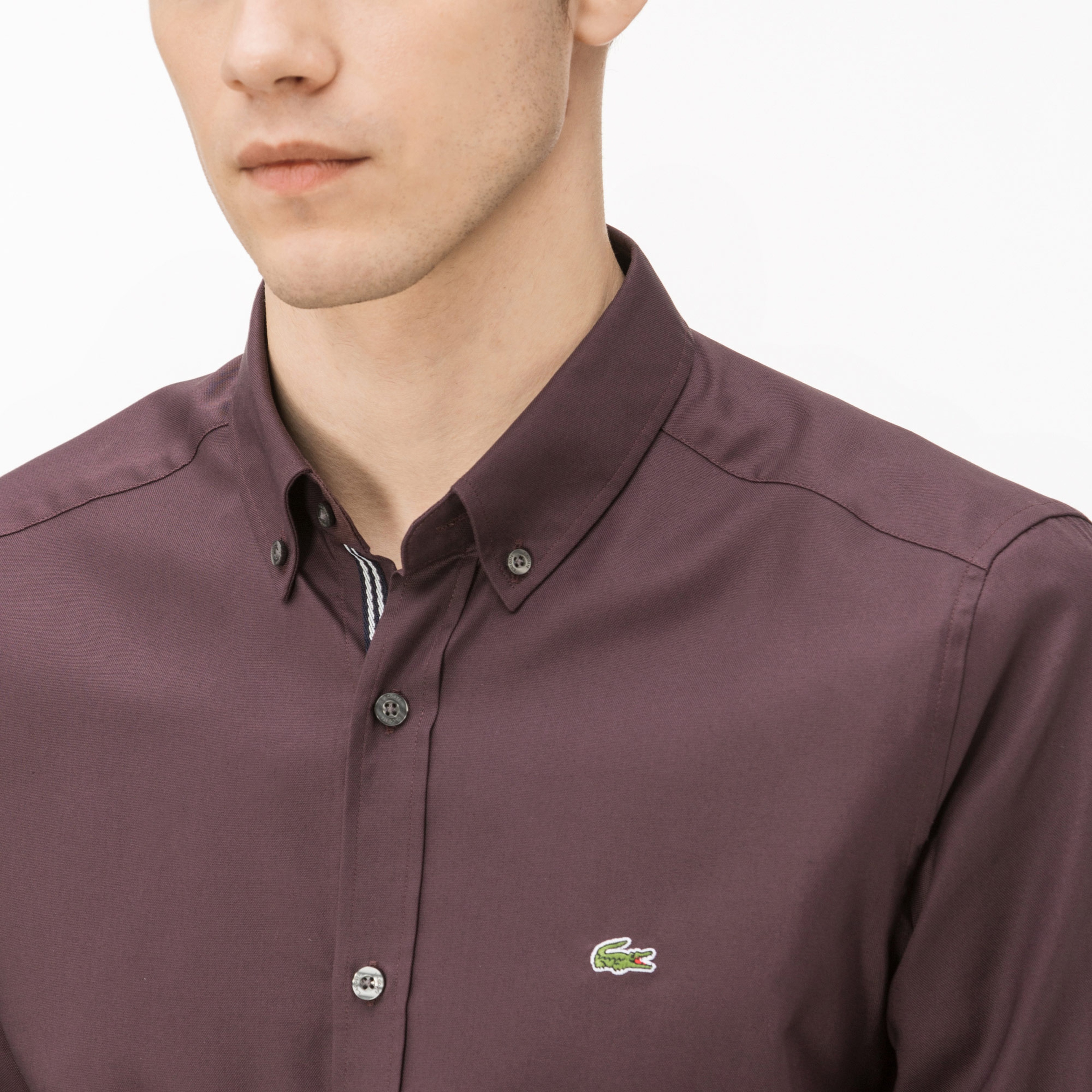 Lacoste Erkek Slim Fit Bordo Oxford Gömlek