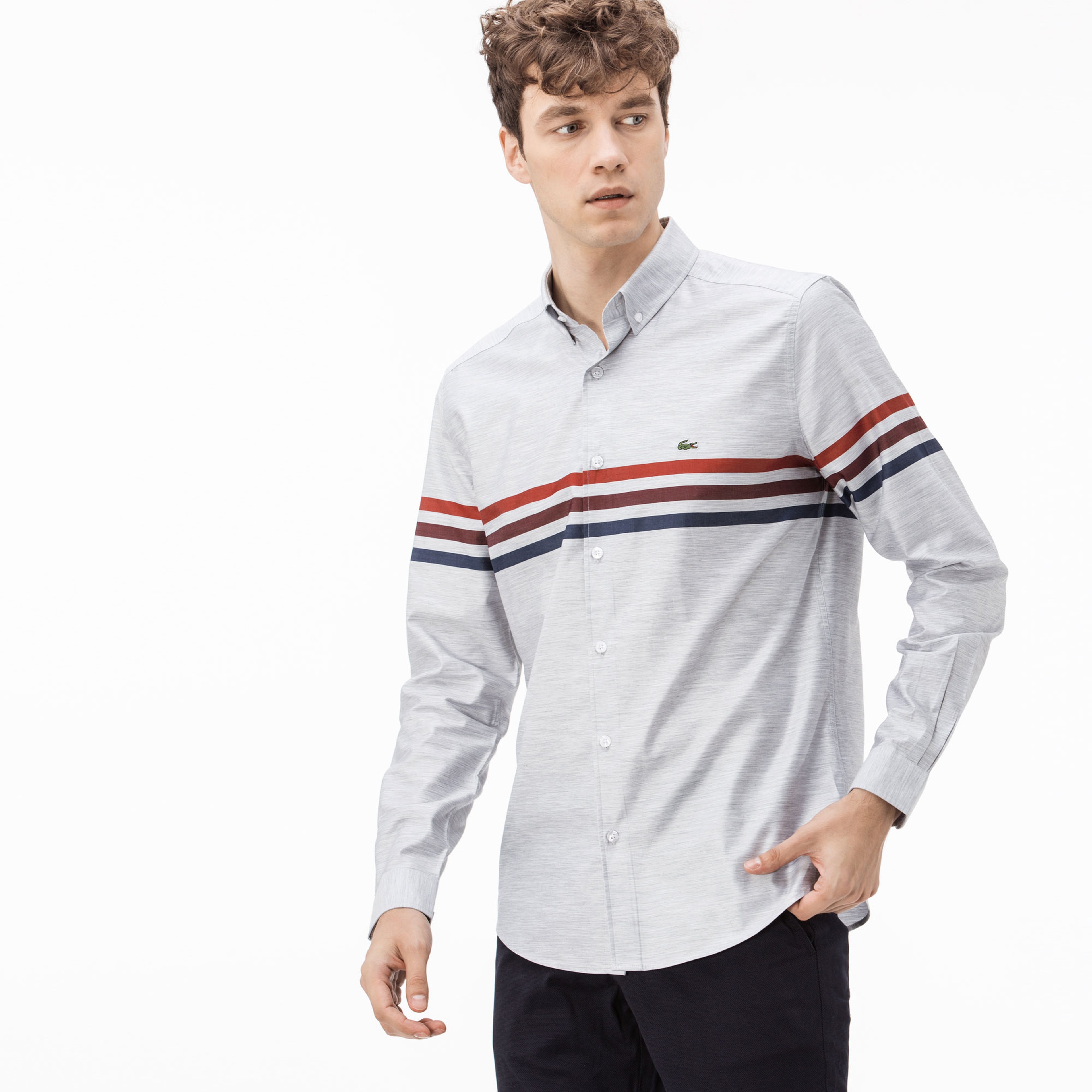 Lacoste Erkek Slim Fit Gri Gömlek