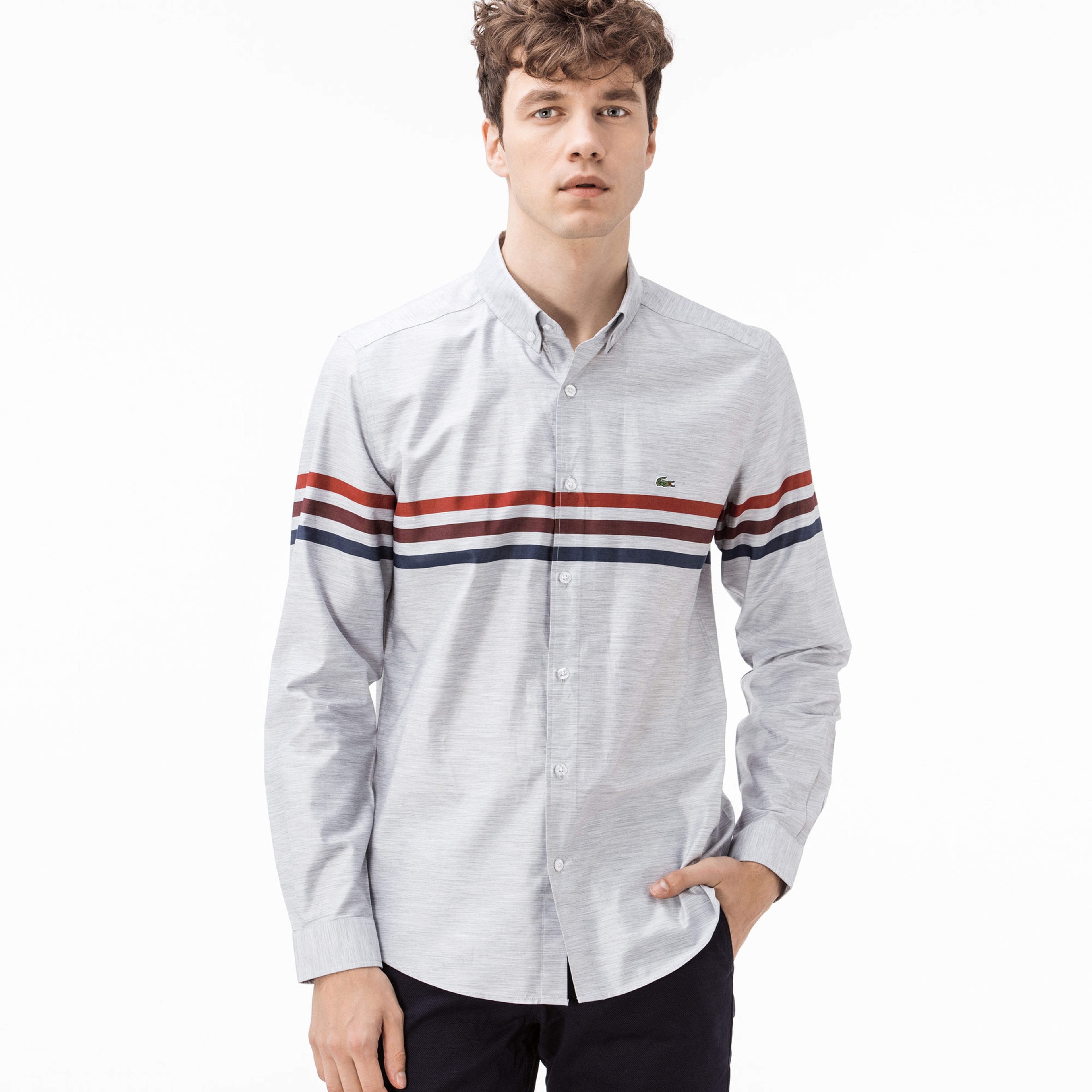 Lacoste Erkek Slim Fit Gri Gömlek