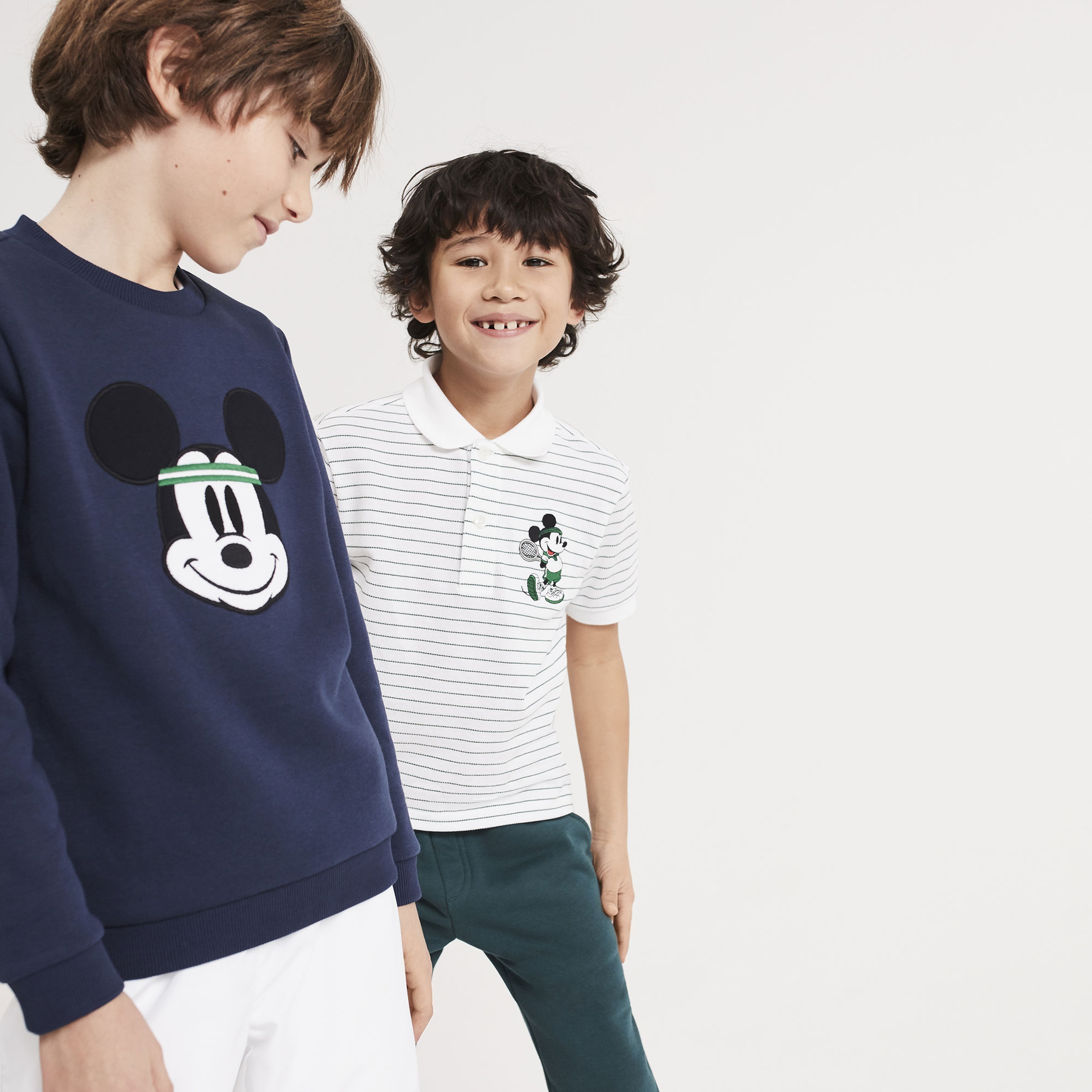 Lacoste x Disney Mickey İşlemeli Çocuk Beyaz Çizgili Polo