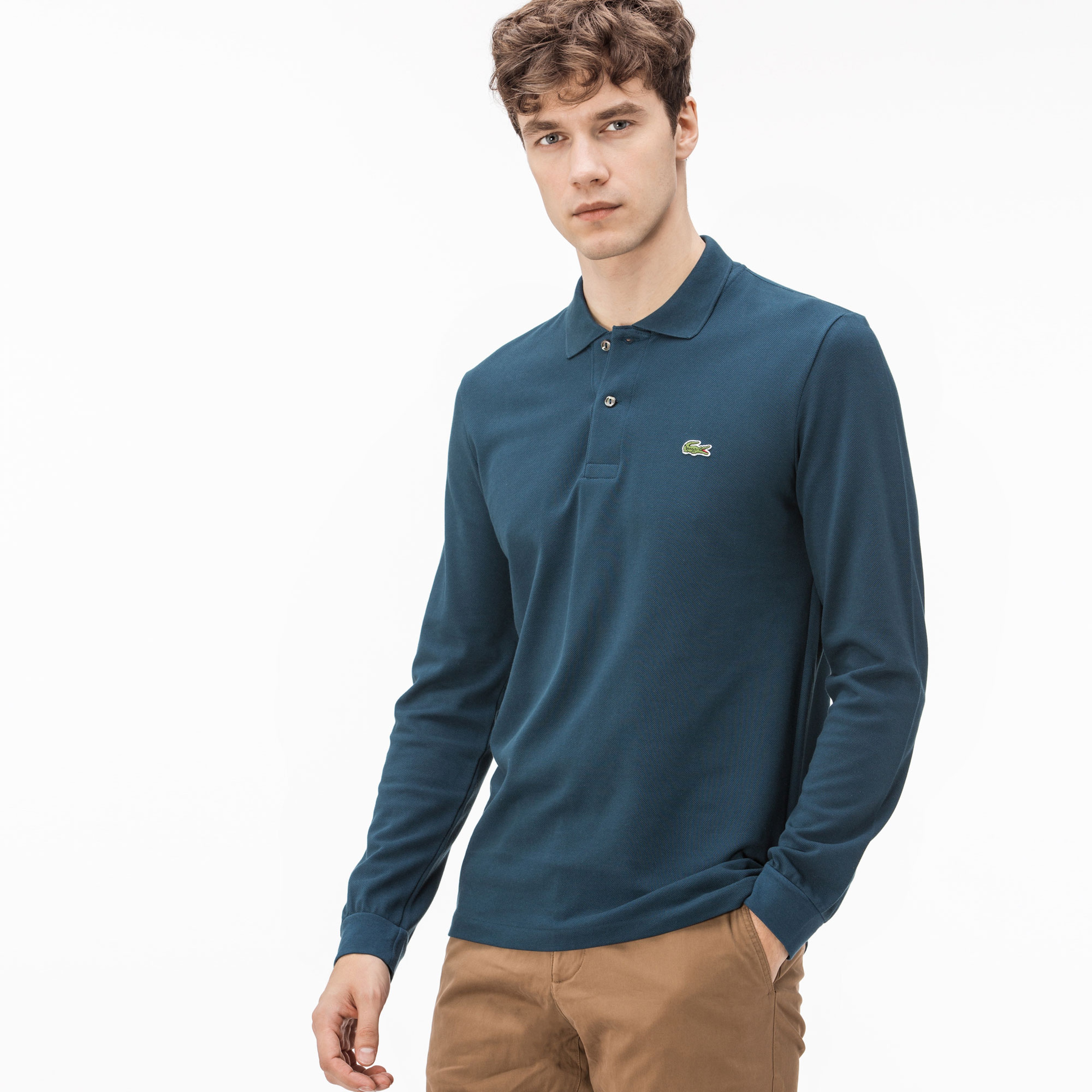 Lacoste Erkek Klasik Fit Uzun Kollu Petrol Mavisi Polo