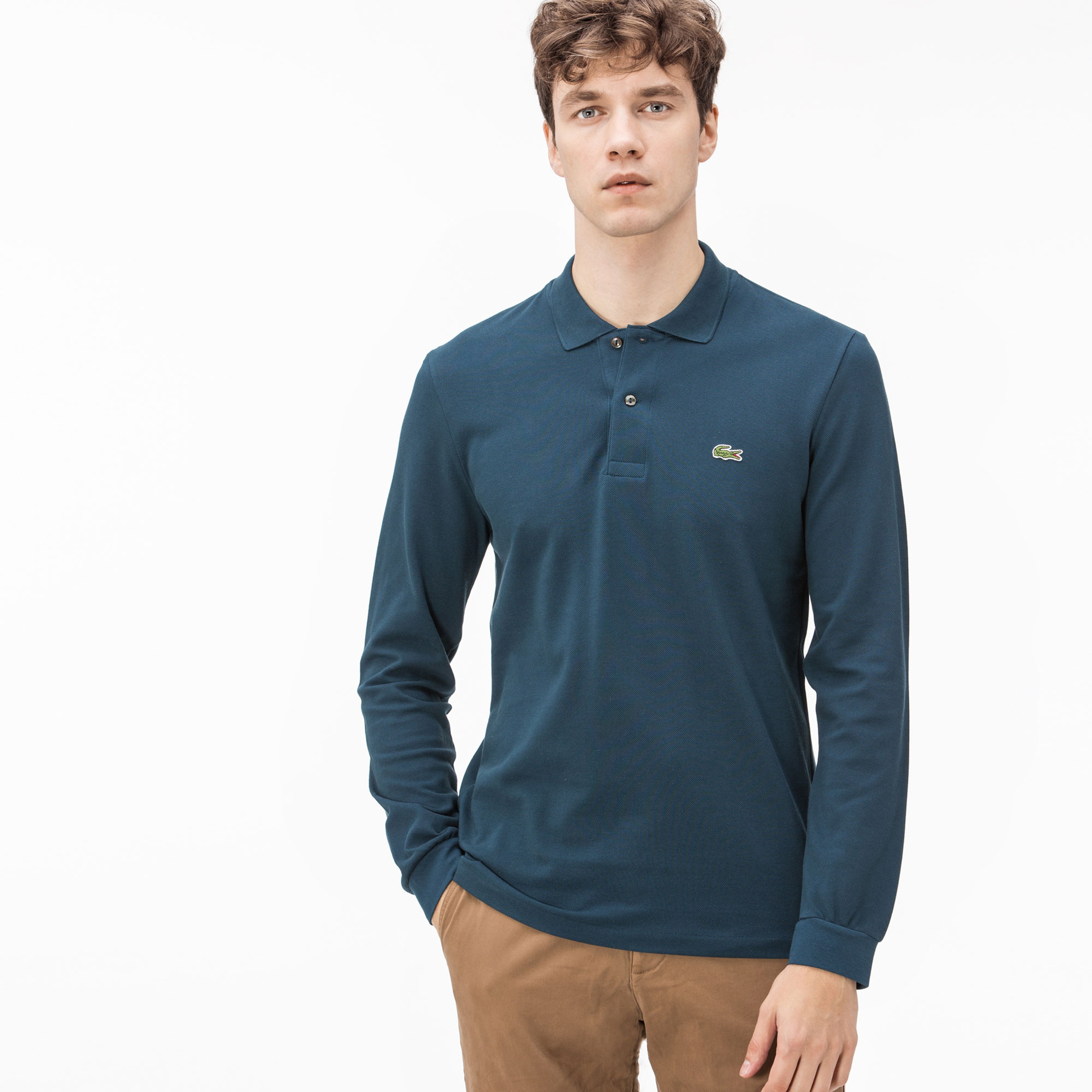 Lacoste Erkek Klasik Fit Uzun Kollu Petrol Mavisi Polo