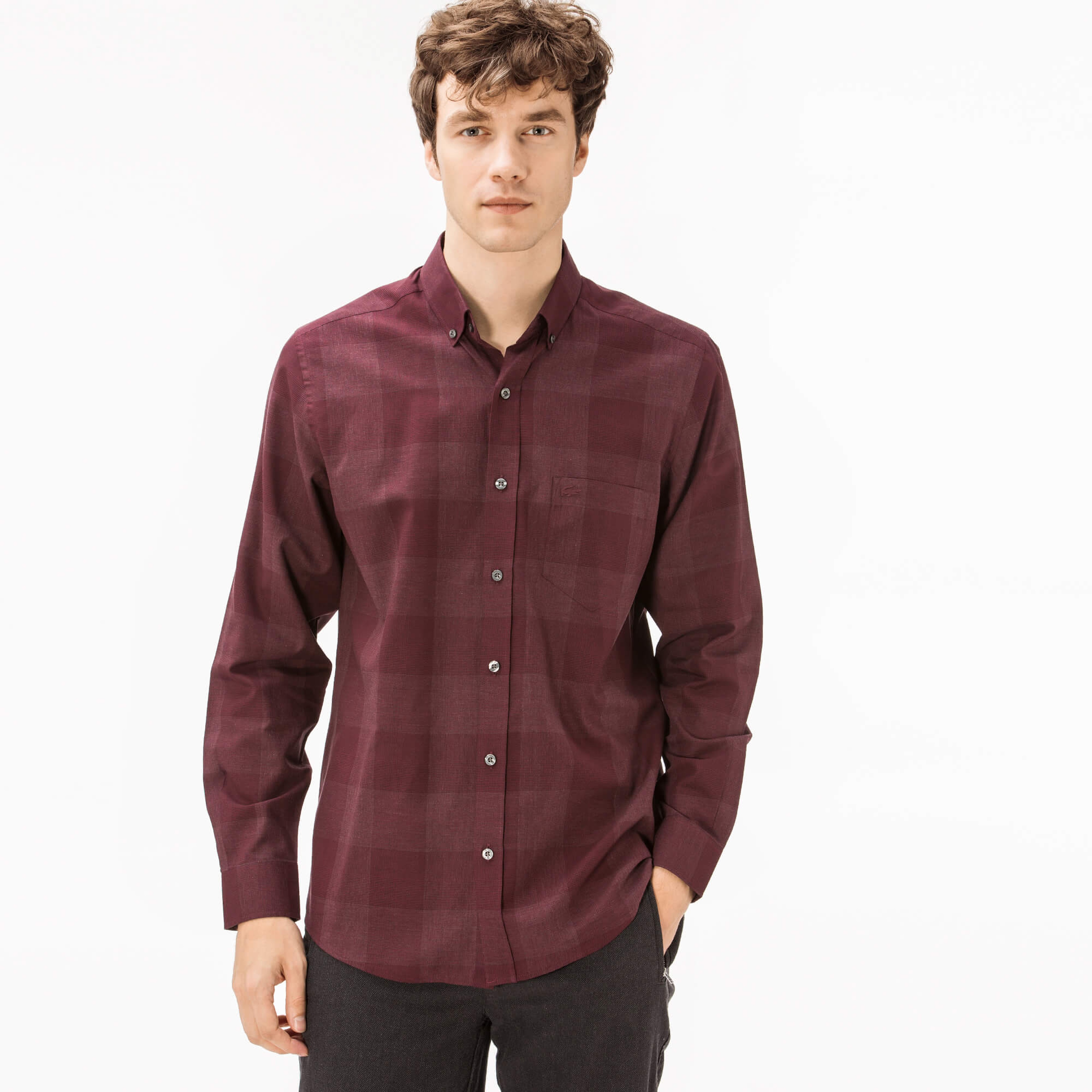 Lacoste Erkek Regular Fit Bordo Ekose Gömlek