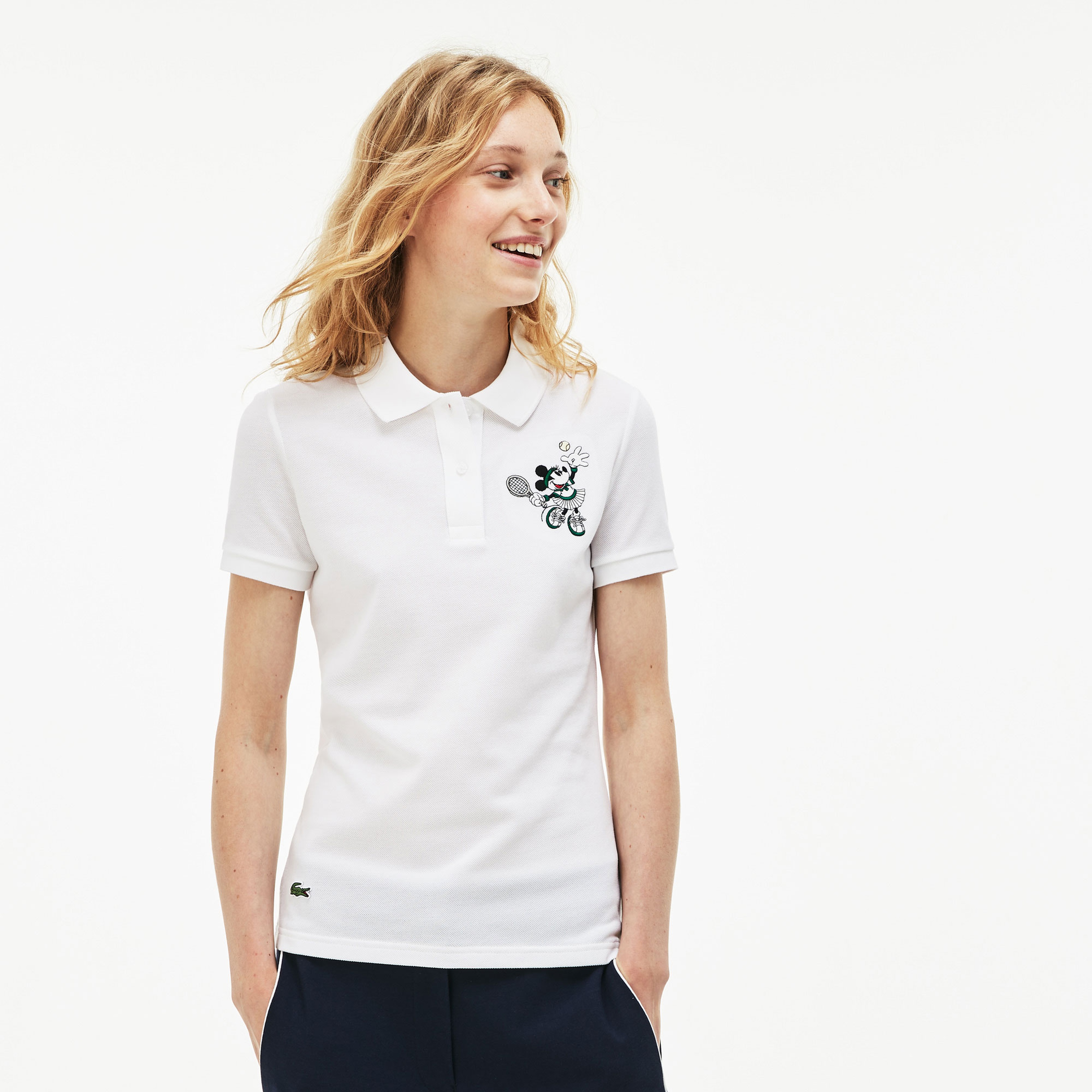 Lacoste x Disney Minnie İşlemeli Kadın Beyaz Polo
