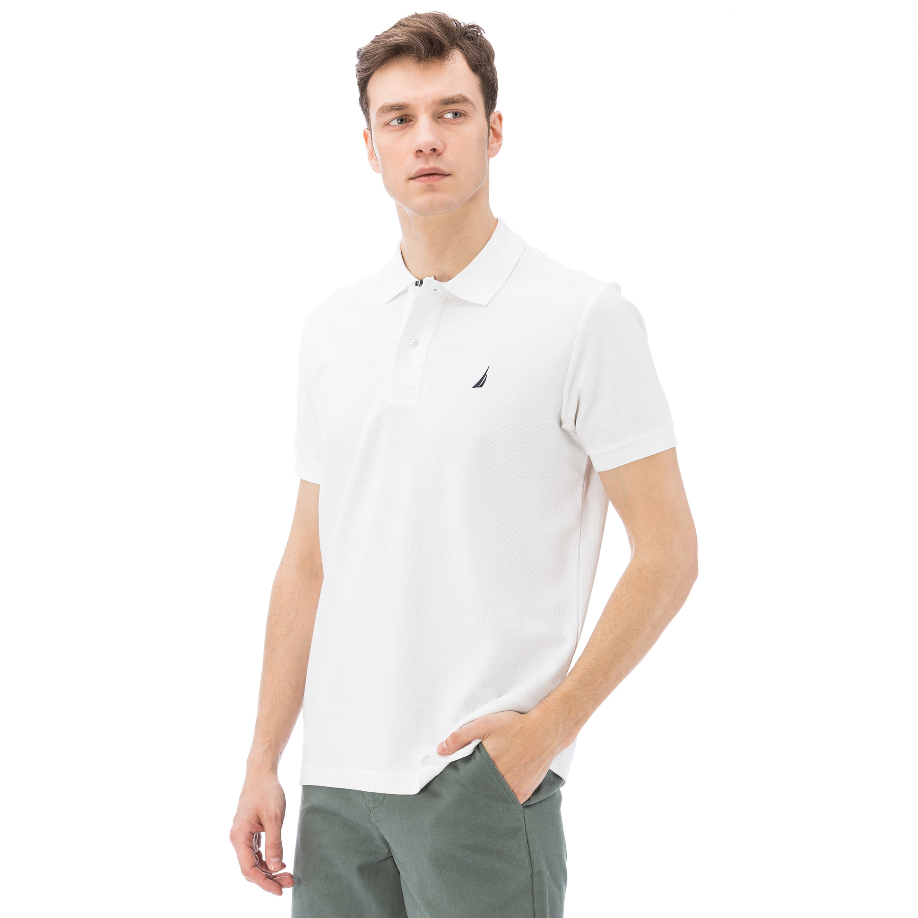 Nautica Erkek Beyaz Kısa Kollu Pamuklu Classic Fit Polo