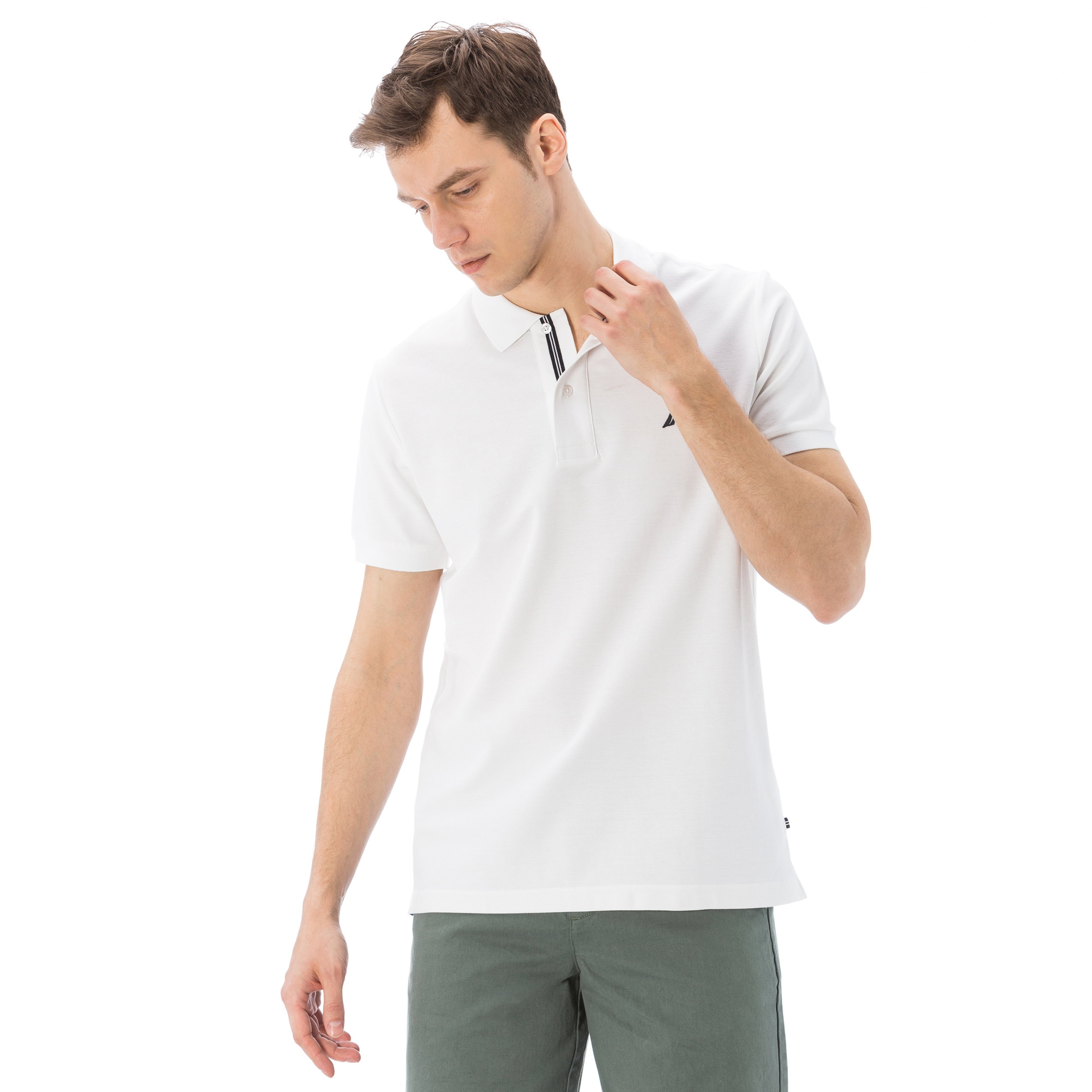 Nautica Erkek Beyaz Kısa Kollu Pamuklu Classic Fit Polo
