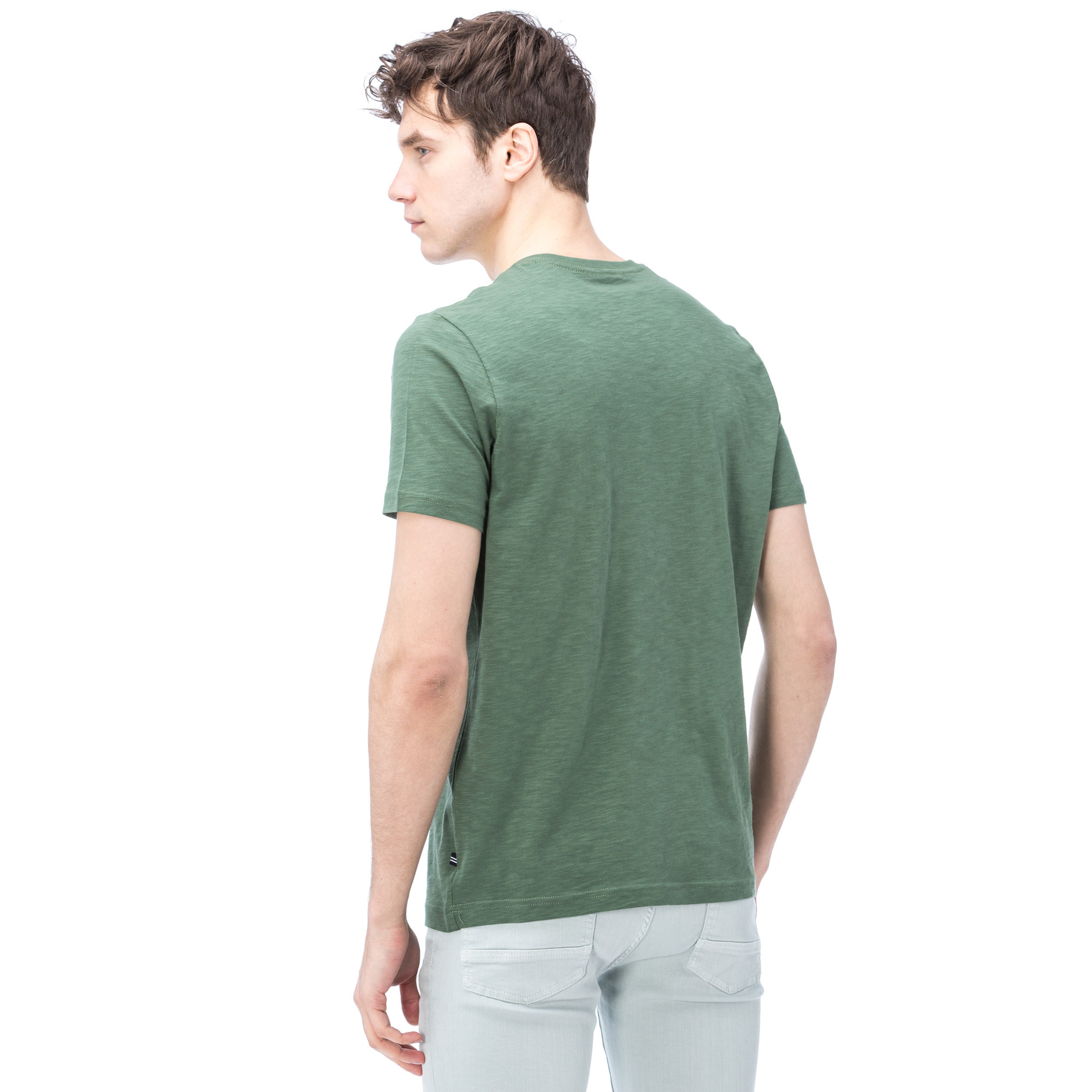 NAUTICA ERKEK YEŞİL KISA KOLLU V YAKA FLAMLI SLIM FIT T-SHIRT