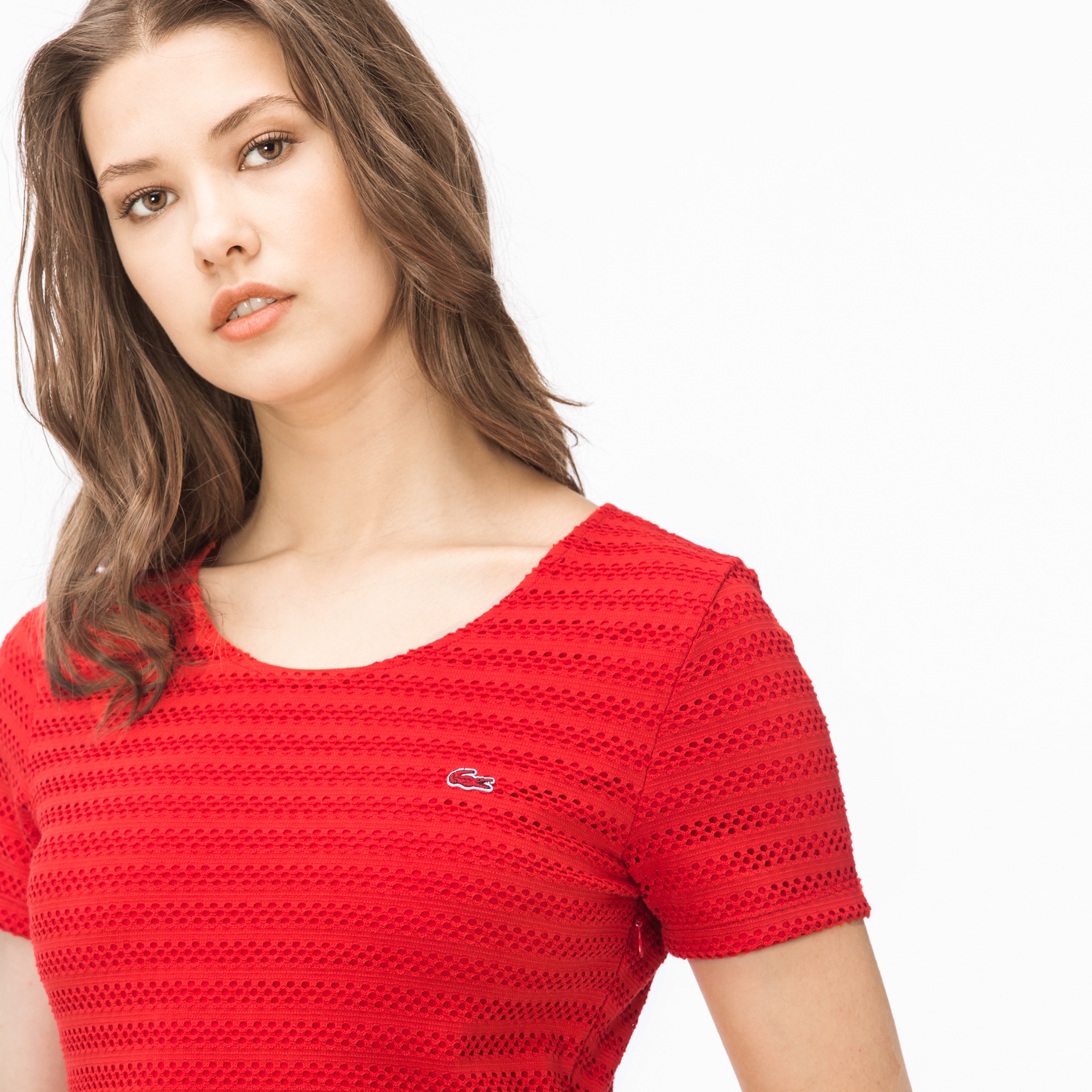 Lacoste Kadın Çizgili Kırmızı Elbise