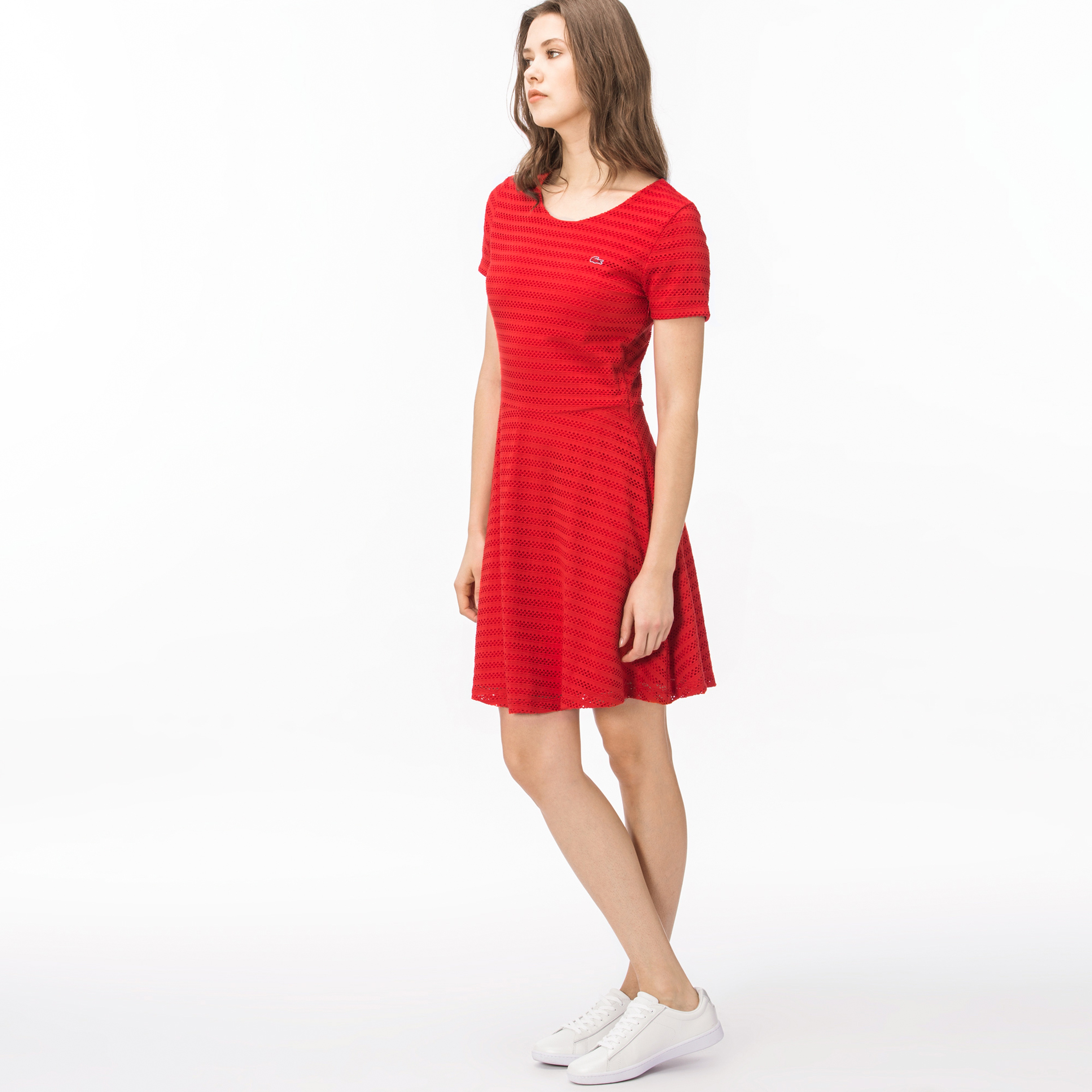 Lacoste Kadın Çizgili Kırmızı Elbise