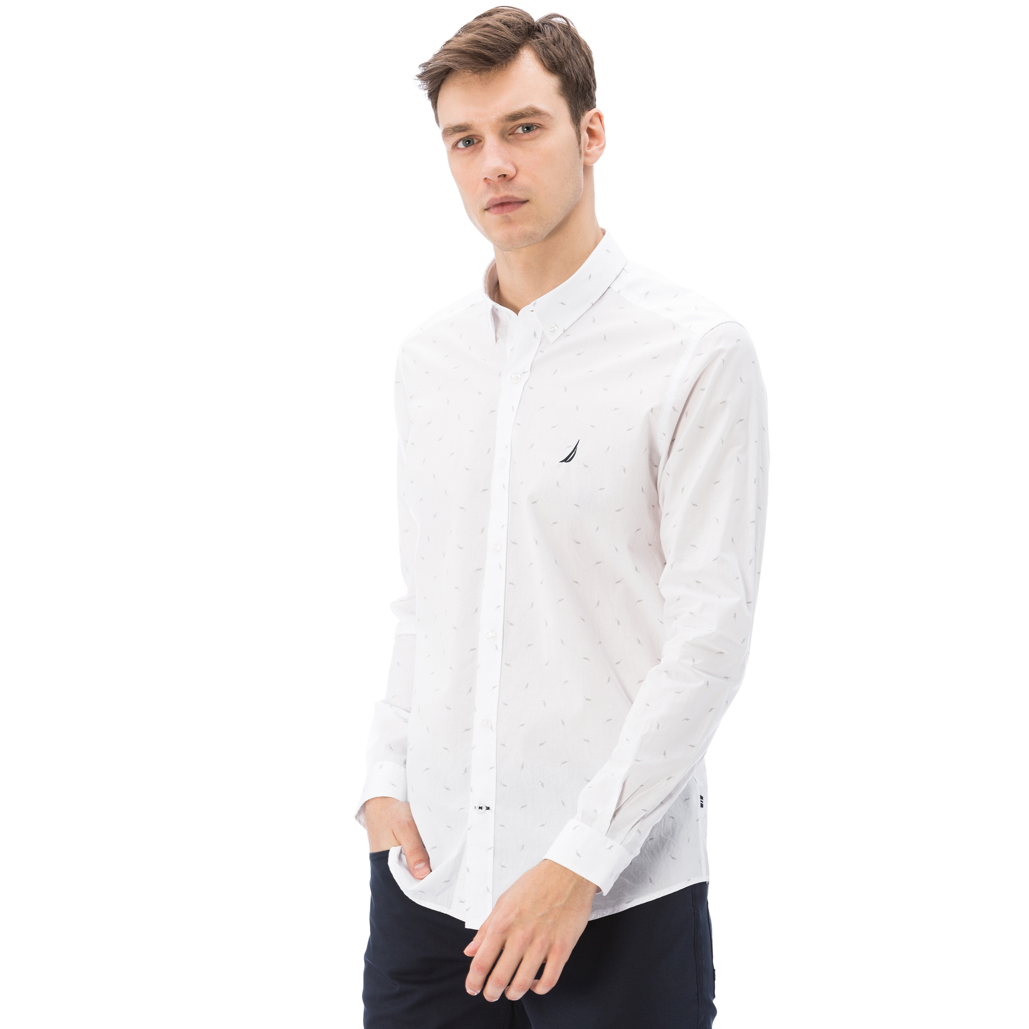 Nautica Erkek Beyaz Uzun Kollu Slim Fit Gömlek