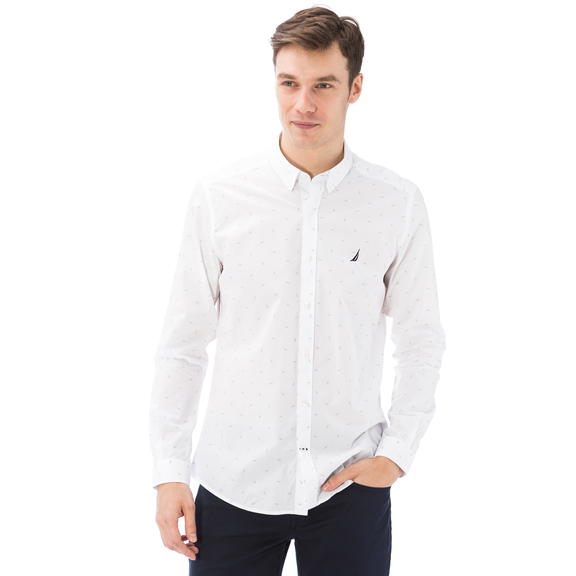 Nautica Erkek Beyaz Uzun Kollu Slim Fit Gömlek