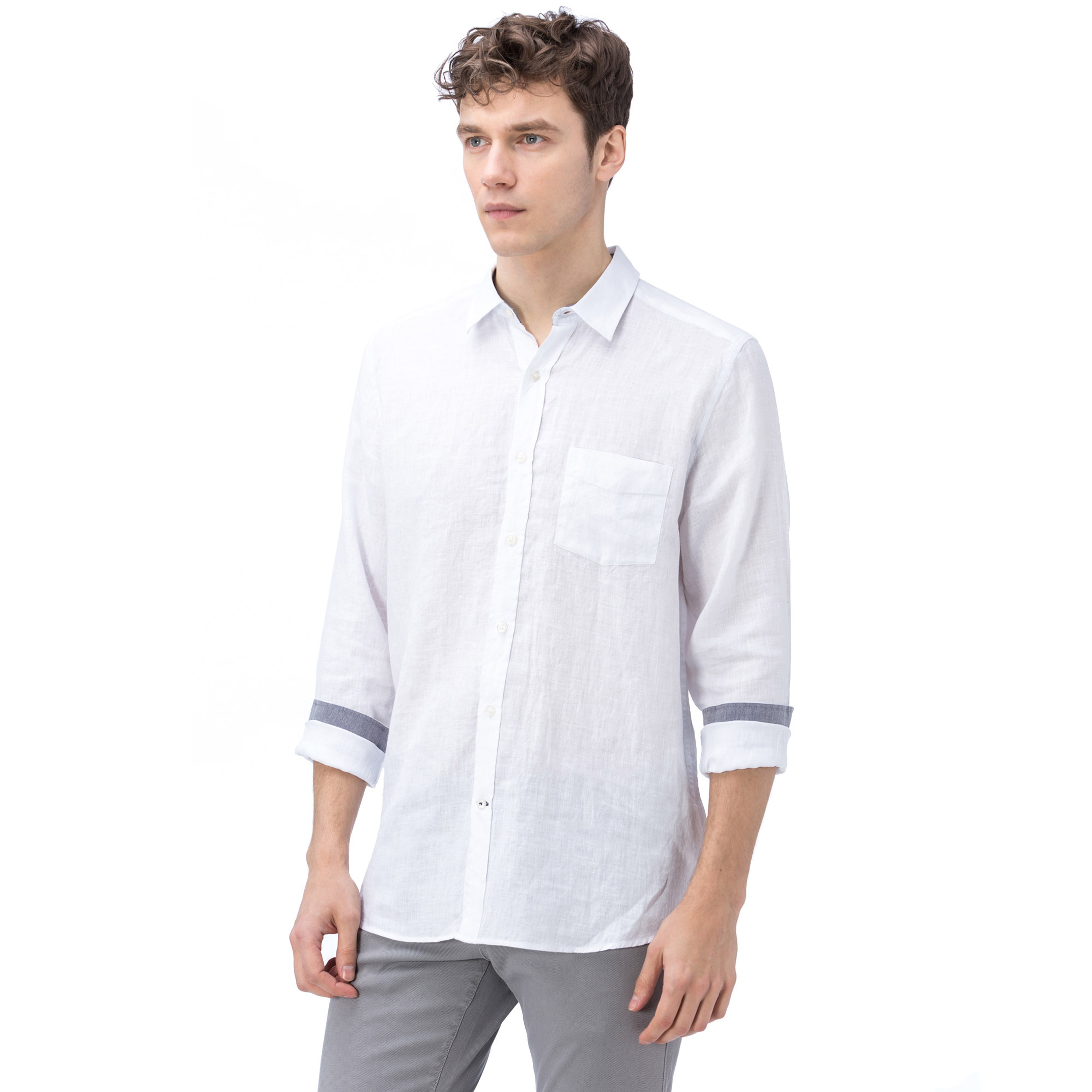 Nautica Erkek Beyaz Keten Gömlek