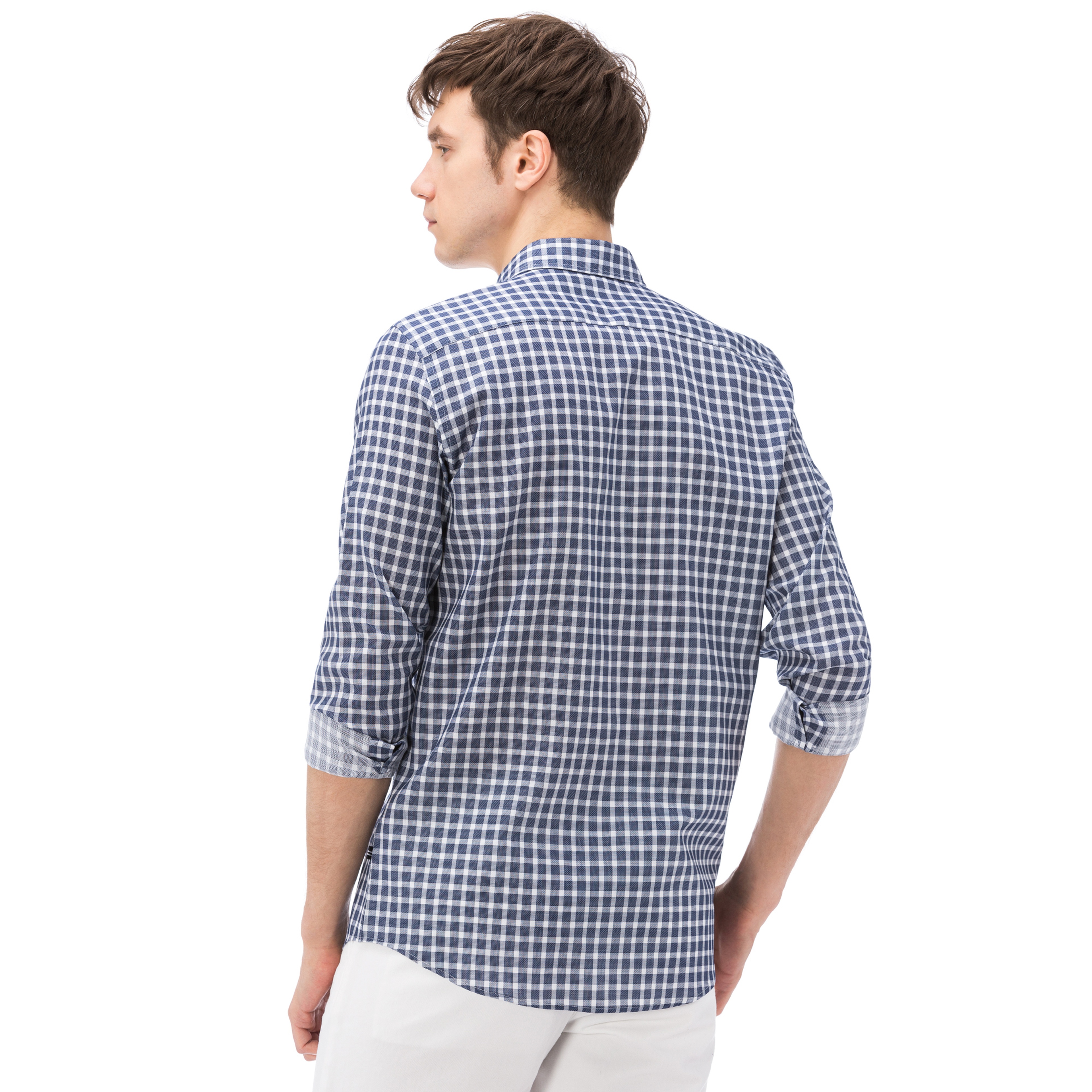 Nautica Erkek Lacivert Ekoseli Uzun Kollu Slim Fit Gömlek