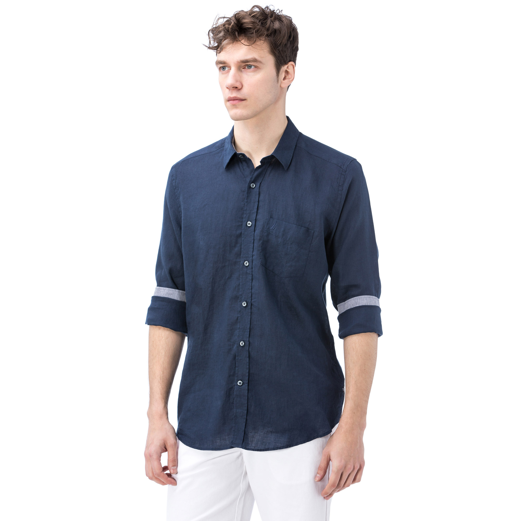 Nautica Erkek Lacivert Keten Gömlek