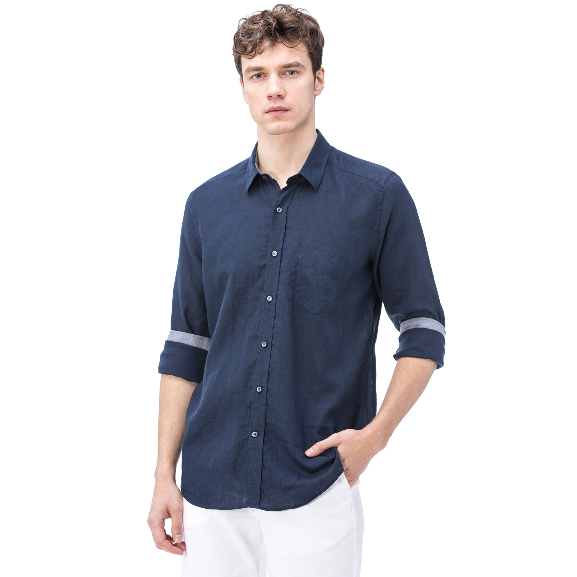 Nautica Erkek Lacivert Keten Gömlek
