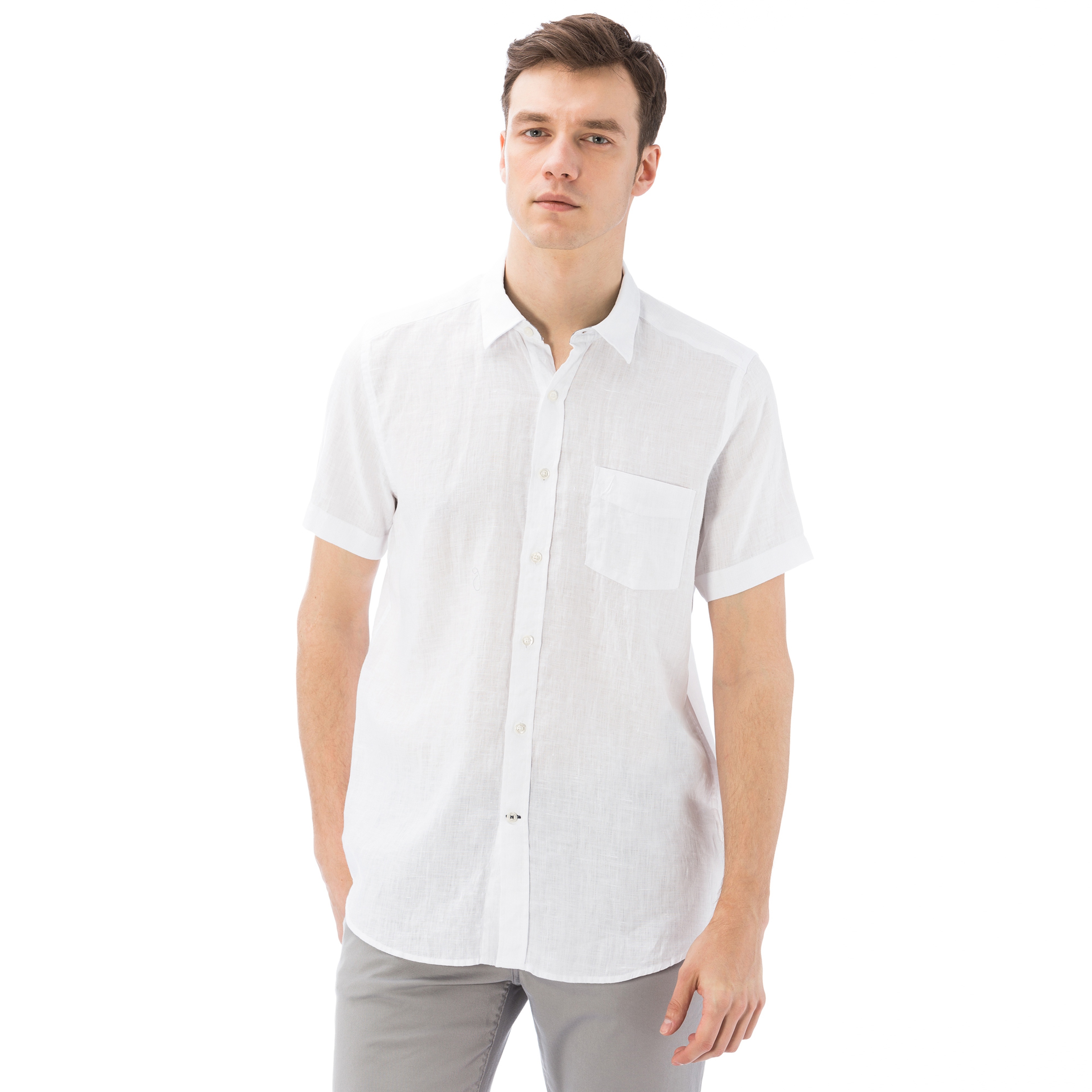 NAUTICA ERKEK BEYAZ KISA KOLLU KETEN GÖMLEK