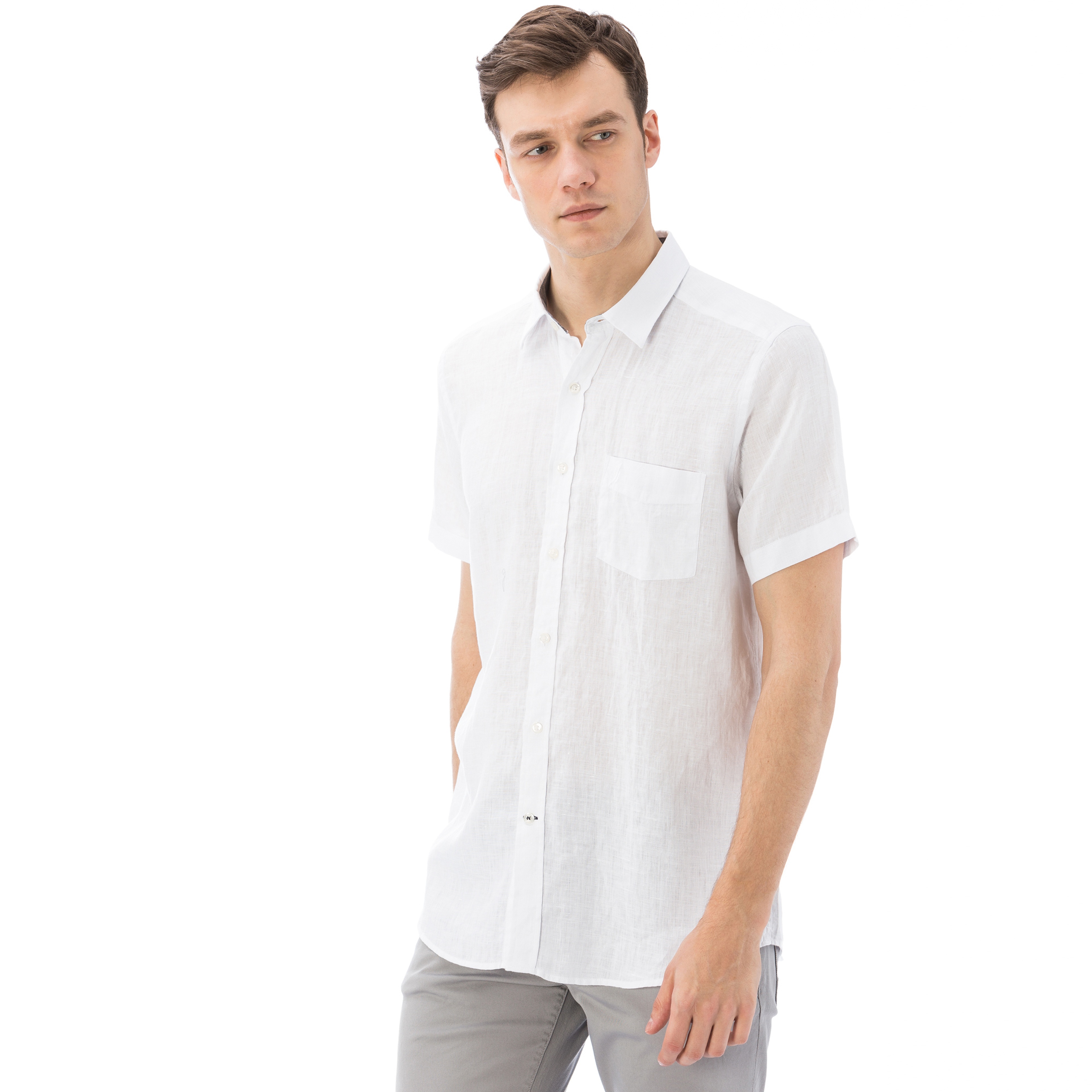 NAUTICA ERKEK BEYAZ KISA KOLLU KETEN GÖMLEK