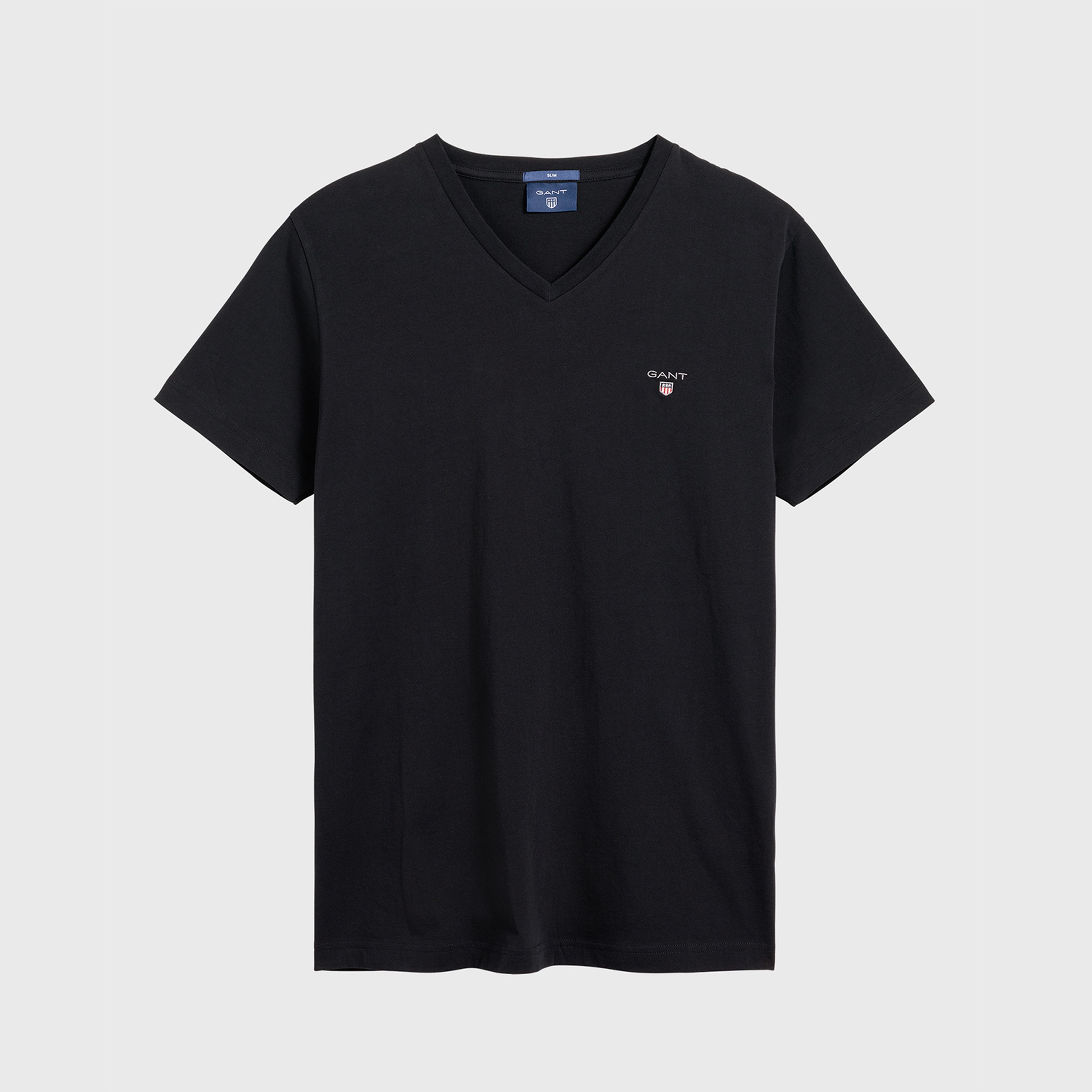 GANT Erkek Siyah Slim Fit V Yaka T-shirt