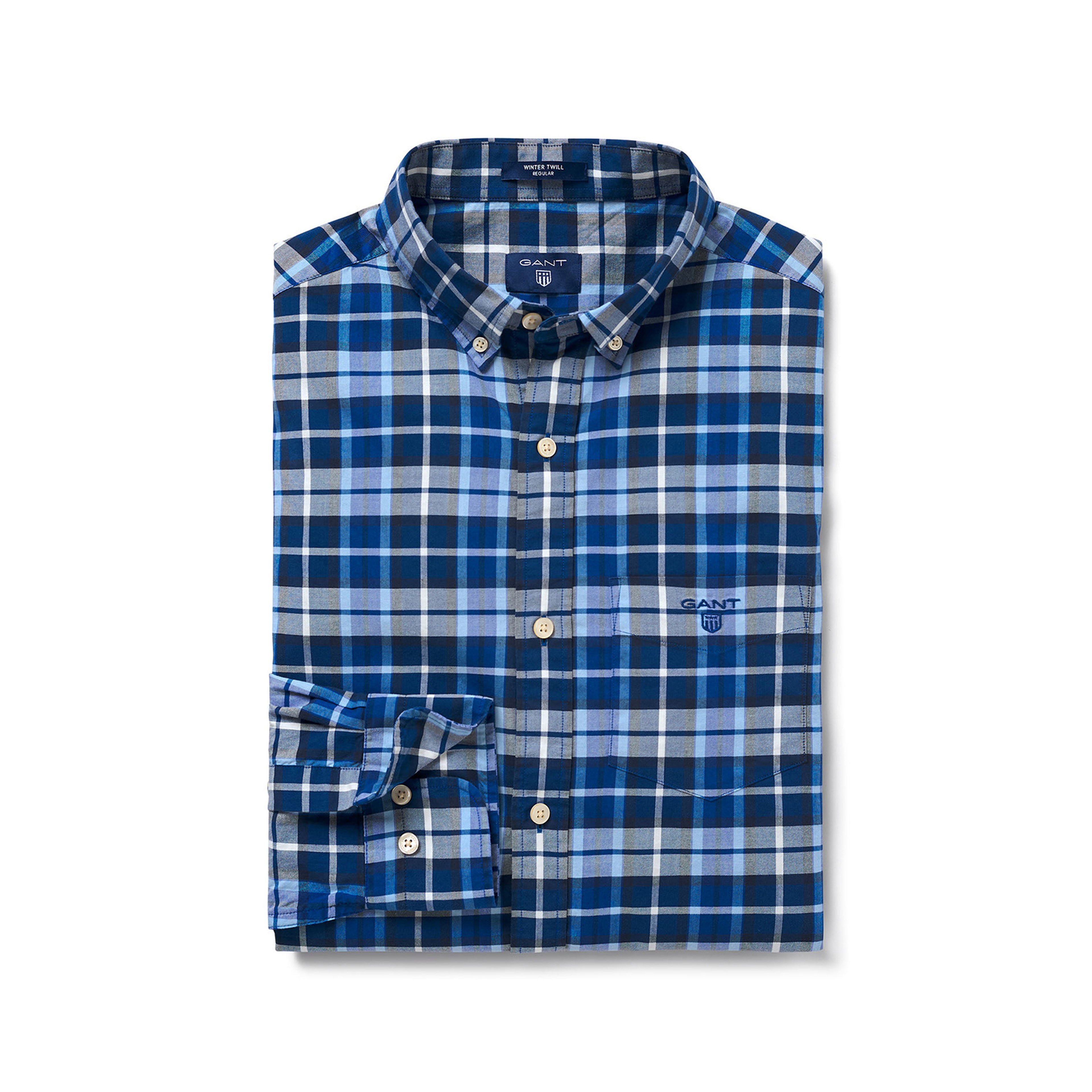 Gant Erkek Mavi Regular Winter Twill Plaid Gömlek