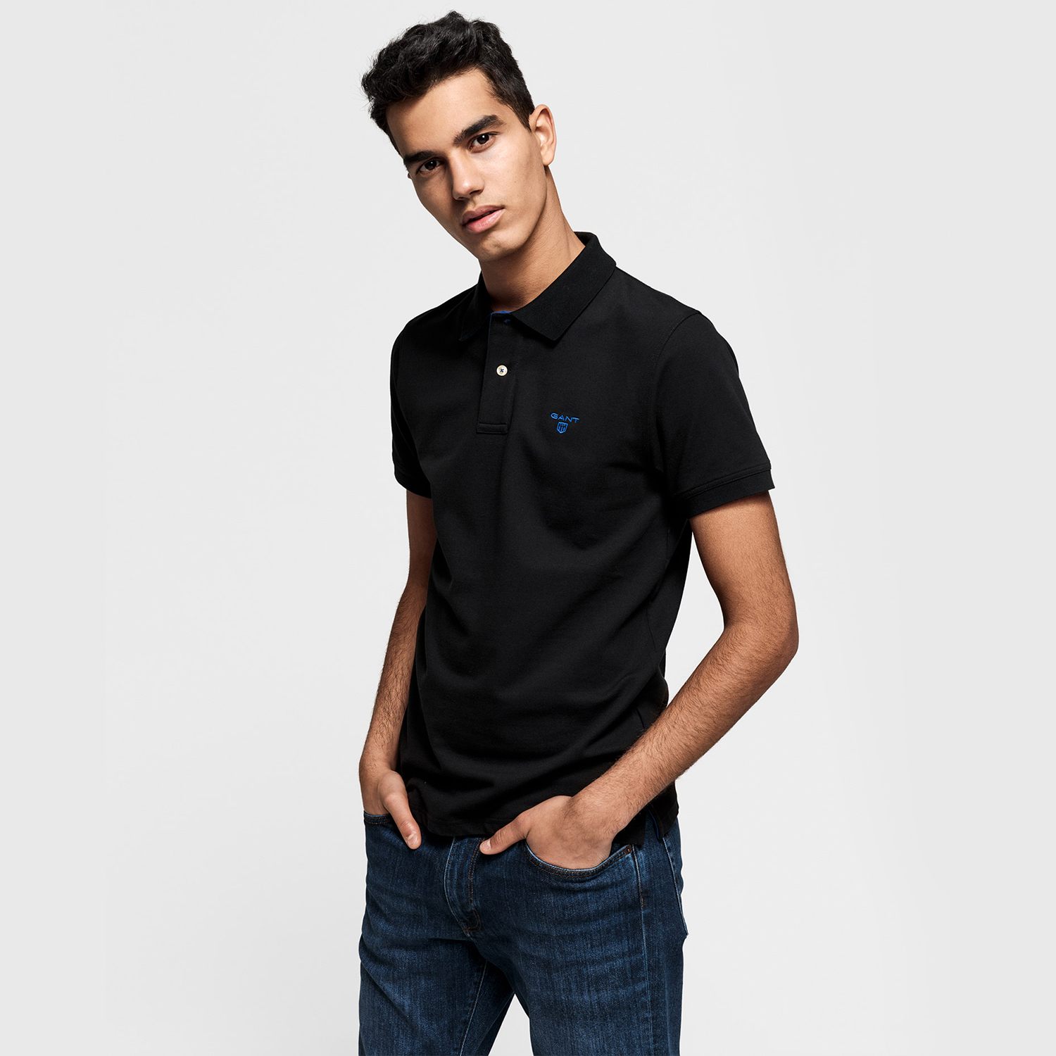 Gant Erkek Siyah Regular Fit Piqué Rugger Polo